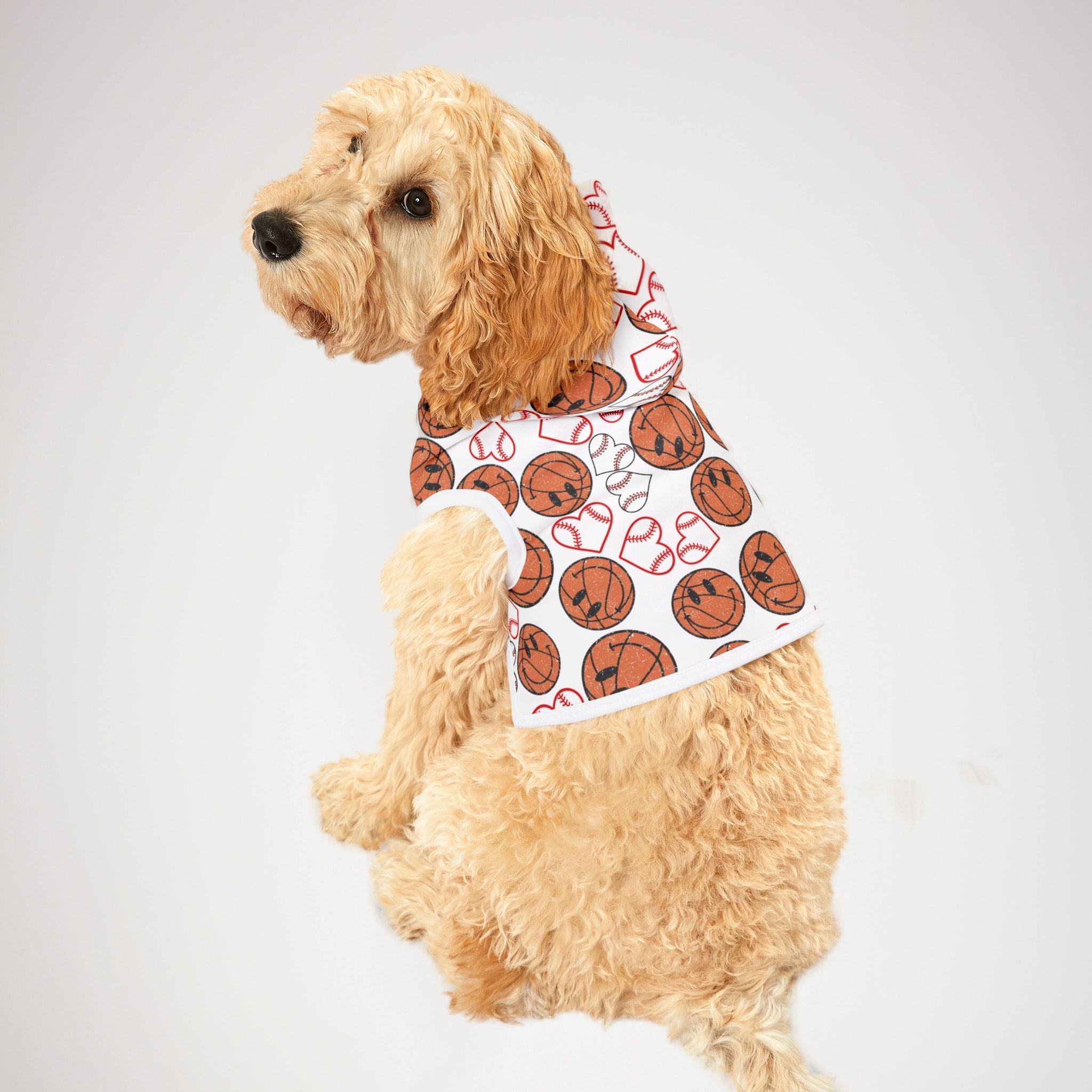 Pet hoodie BasketBall hearts valentine white