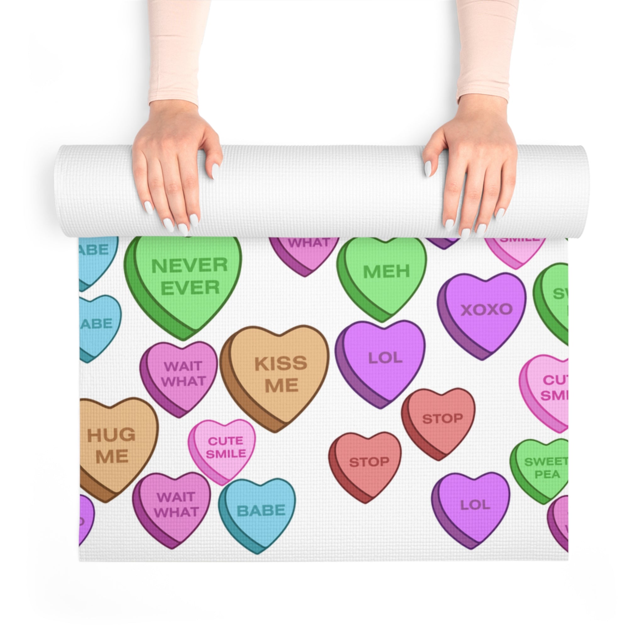 Foam yoga mat candy heart sweet valentine message white