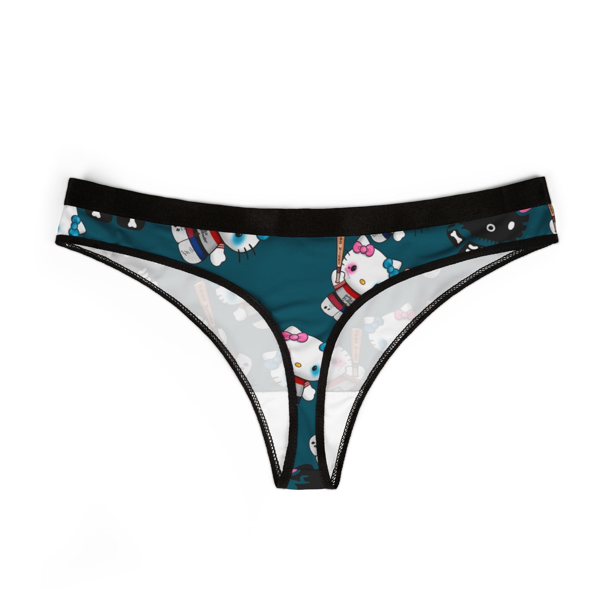 Women's thongs kitty monster Halloween bone cyan