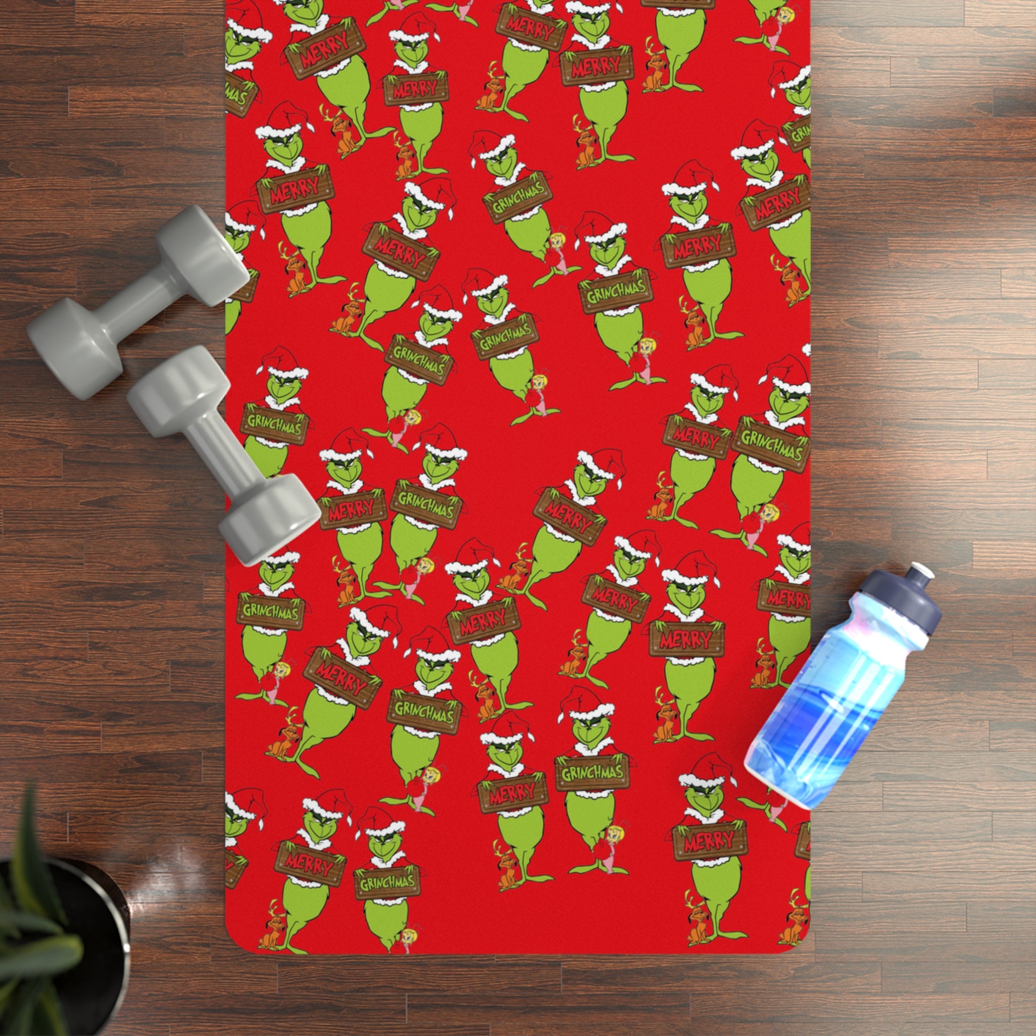 Rubber yoga mat grinch merry grinchmas christmas noel red