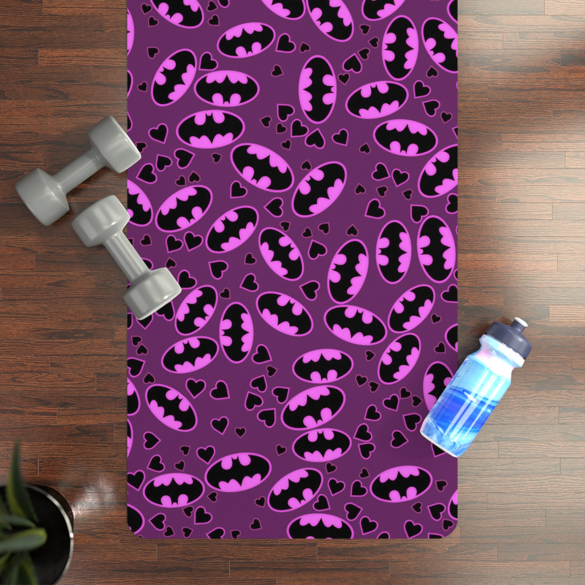 Rubber yoga mat batman hearts valentine love purple