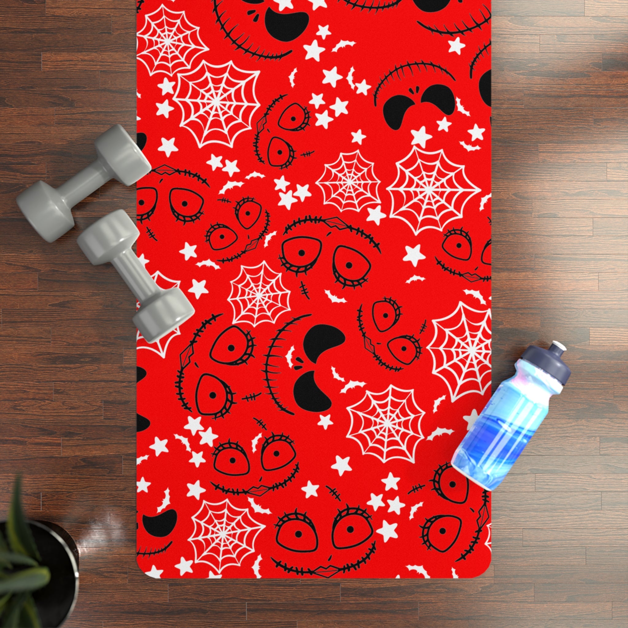 Rubber yoga mat boo bats halloween nightmare before christmas jack sally red