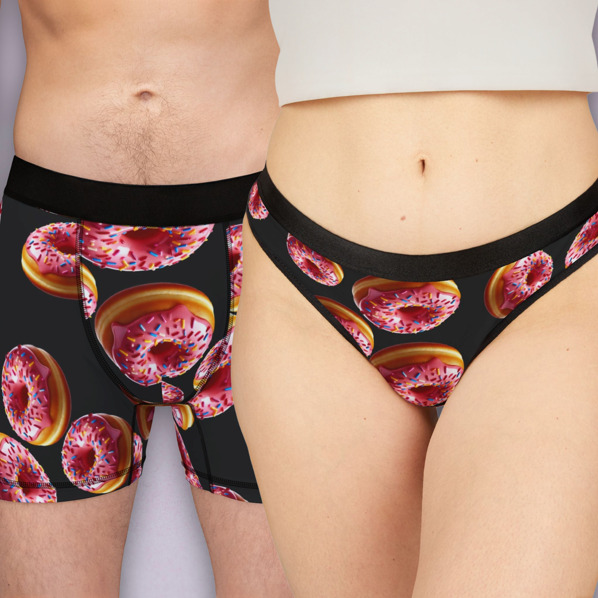 Couples matching  donut character underwear set boxer and thong