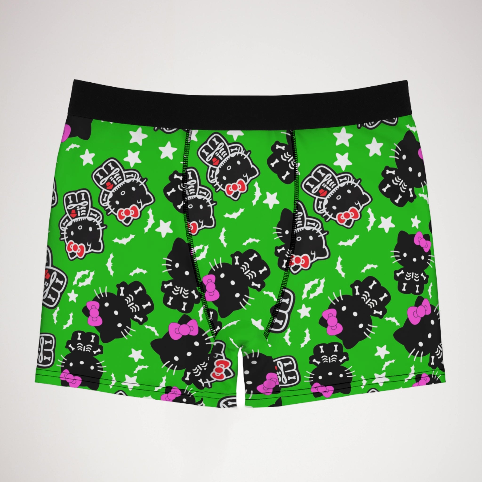 Men's boxer briefs kitty halloween bones green