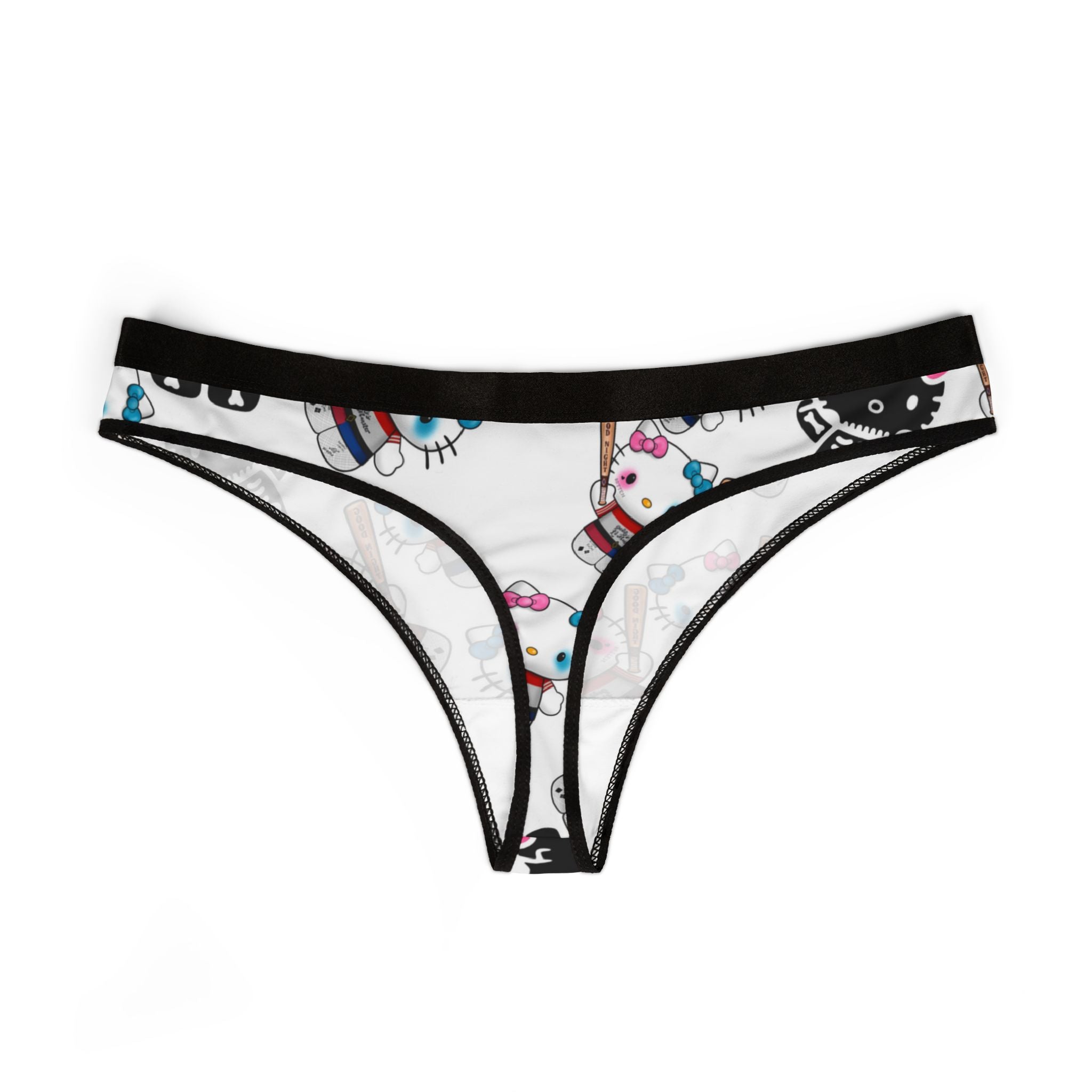 Women's thongs kitty monster Halloween bone white