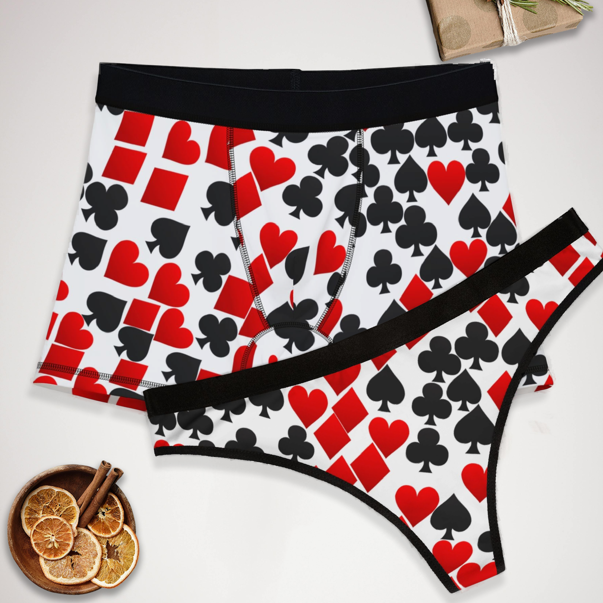 Matching underwear Playing Cards Spades Hearts Diamonds Clubs valentine love for couples boxer & thong set