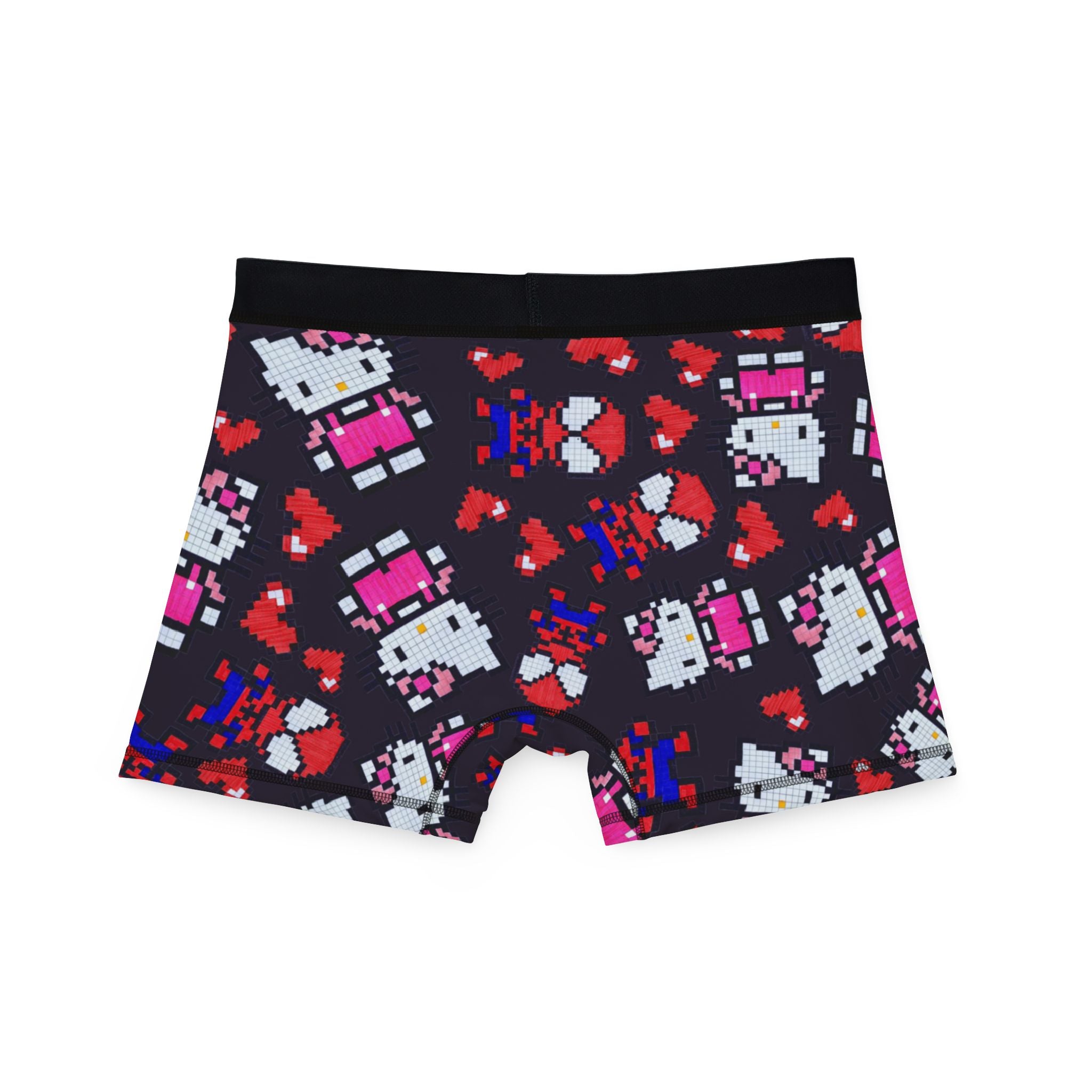 Men's boxers spider kitty pixel heart character love valentine black