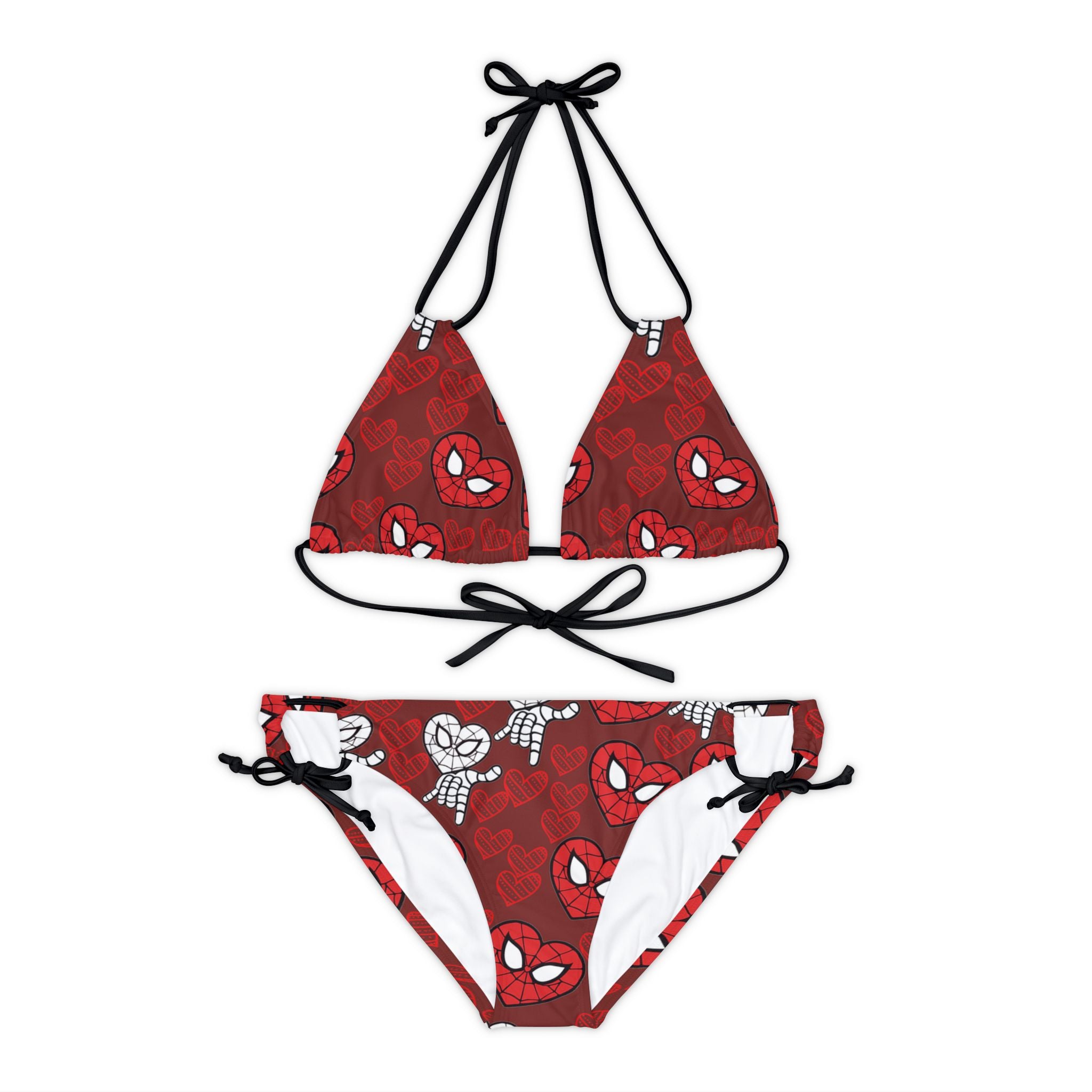 Strappy bikini set spider heart kiss red