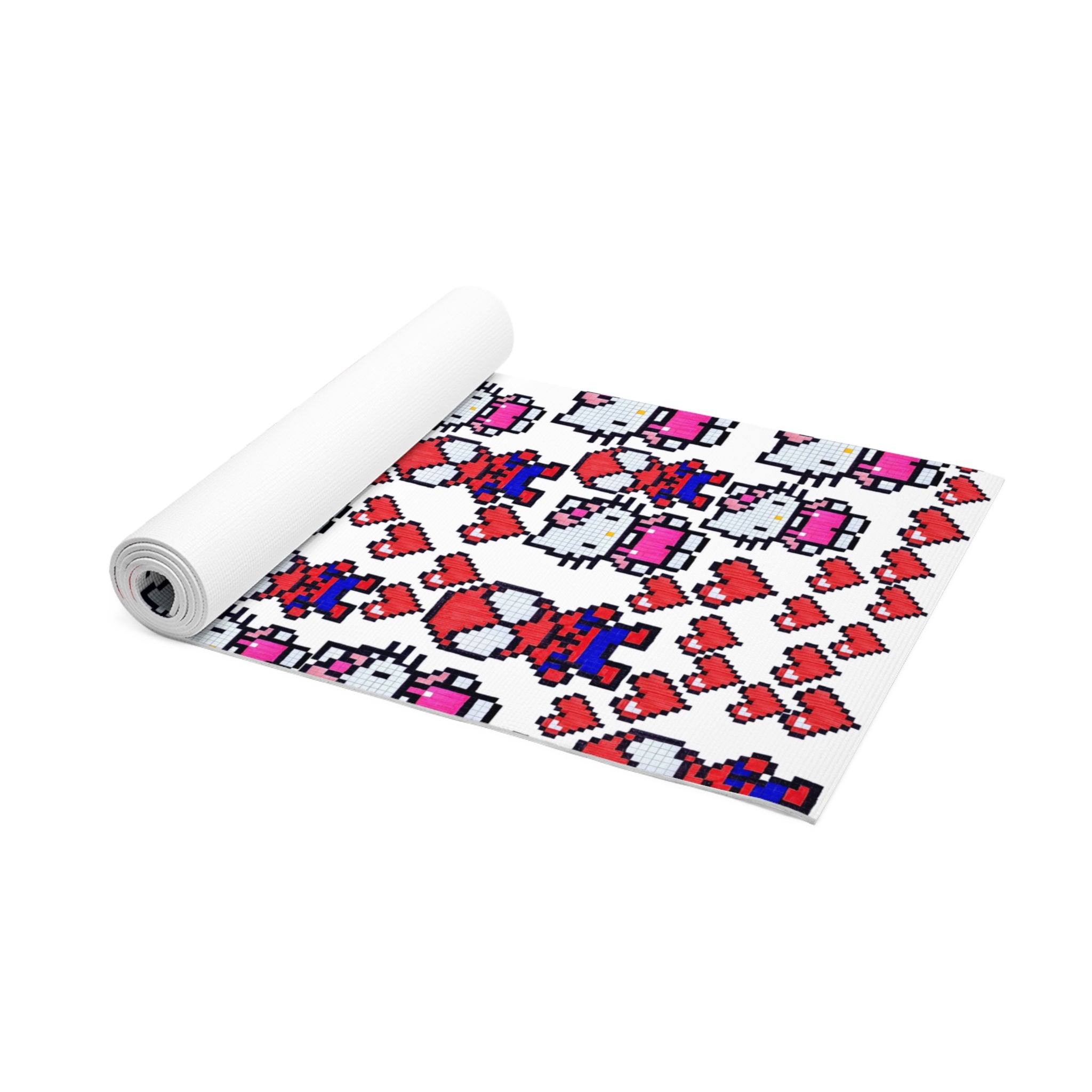 Foam yoga mat spider kitty pixel heart love valentine white