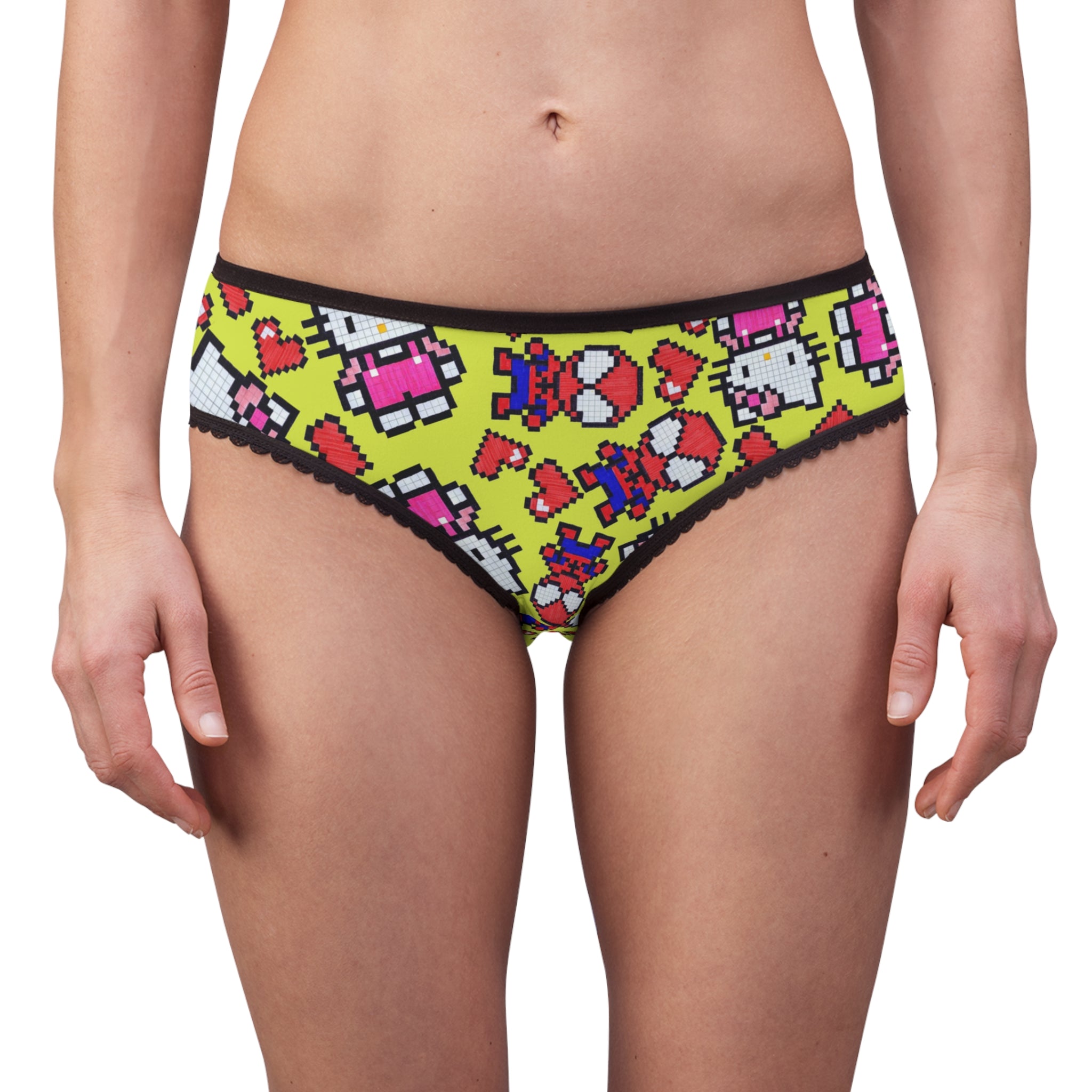 Women's briefs spider kitty pixel heart character love valentine yellow