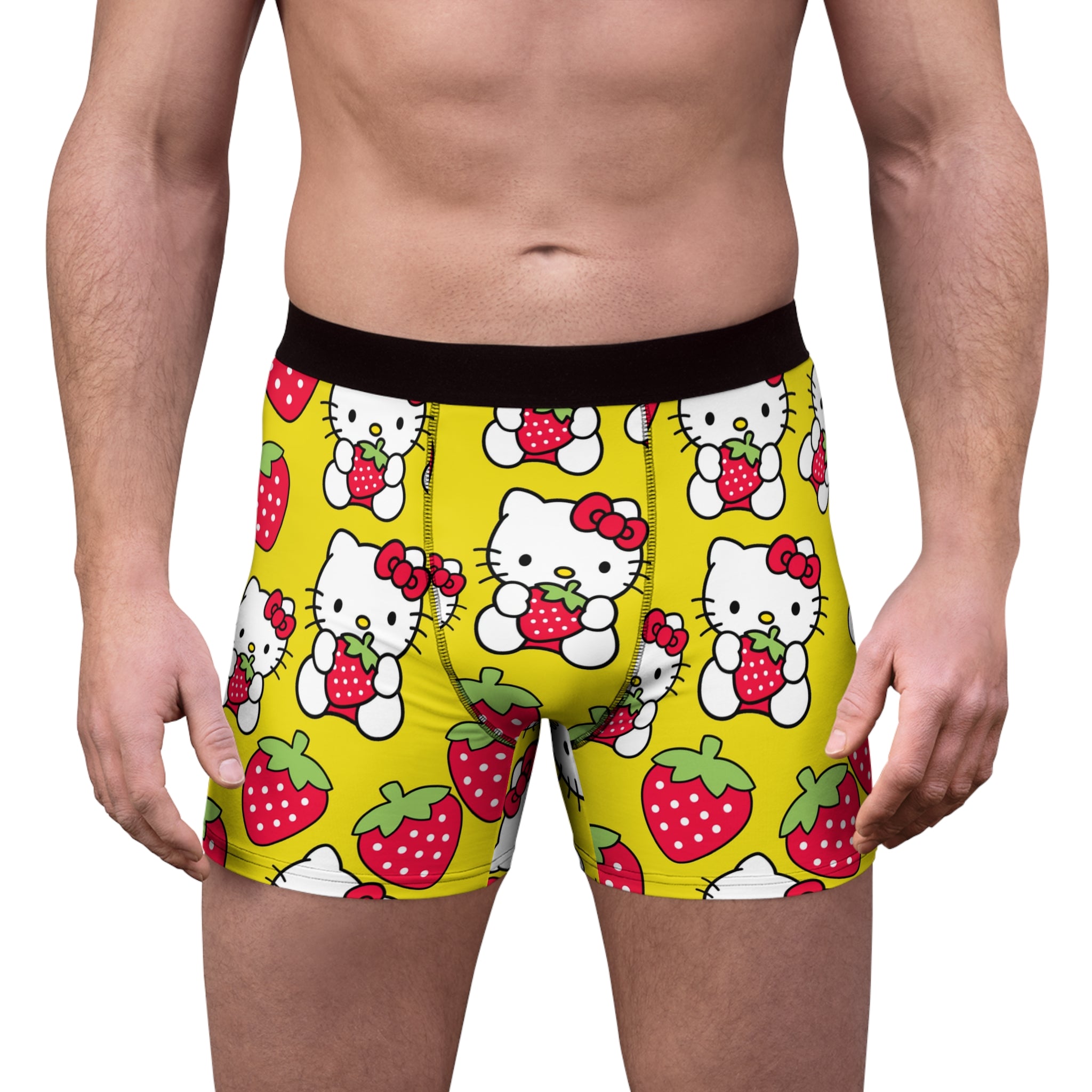 Men's boxer briefs kitty strawberry valentine love yellow