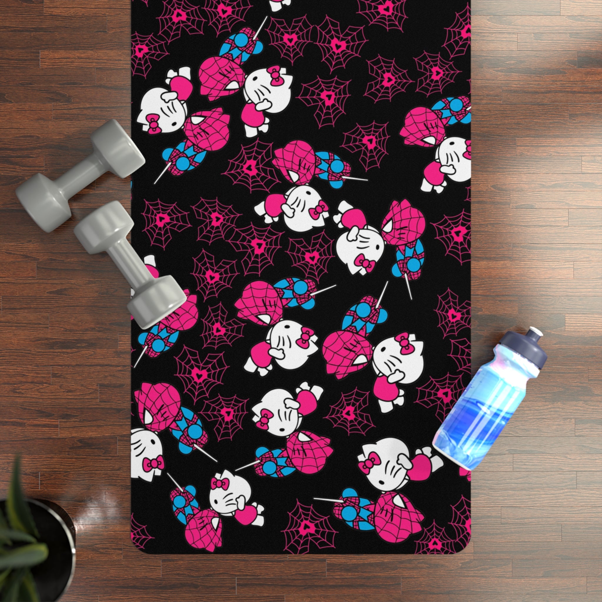 Rubber yoga mat spider kitty black