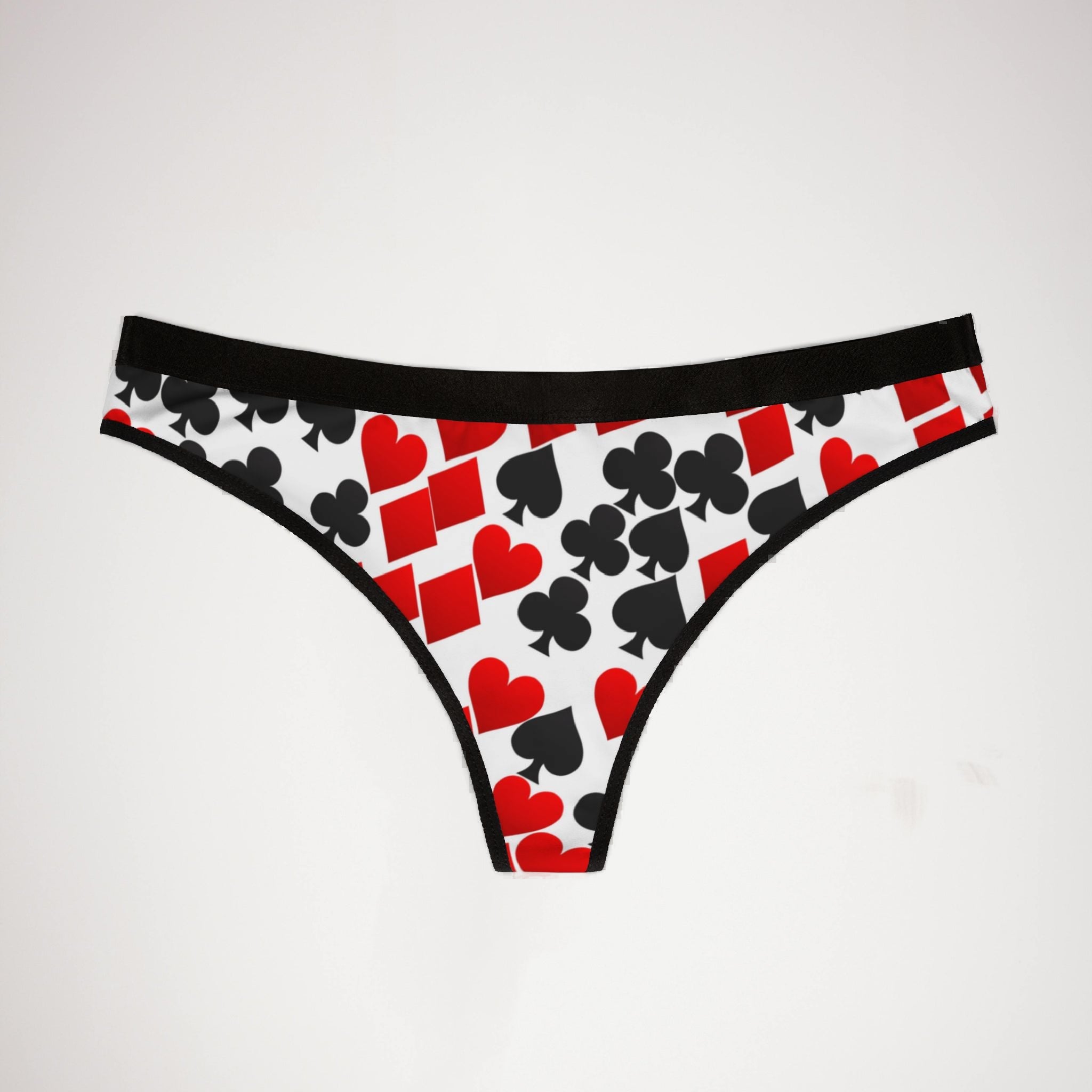 Women's thongs playing cards spades hearts diamonds clubs valentine love white