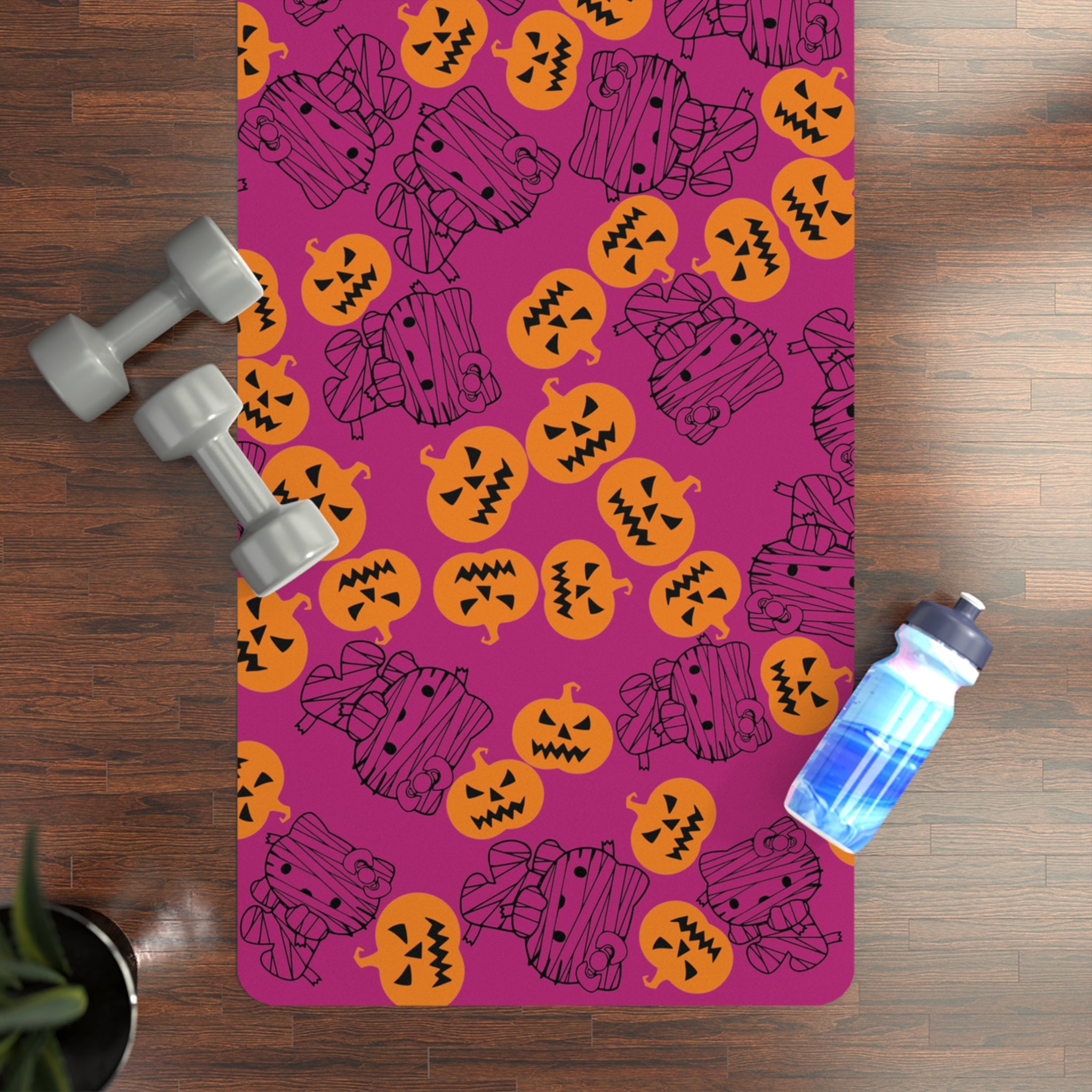 Rubber yoga mat mummy kitty pumpkin pink