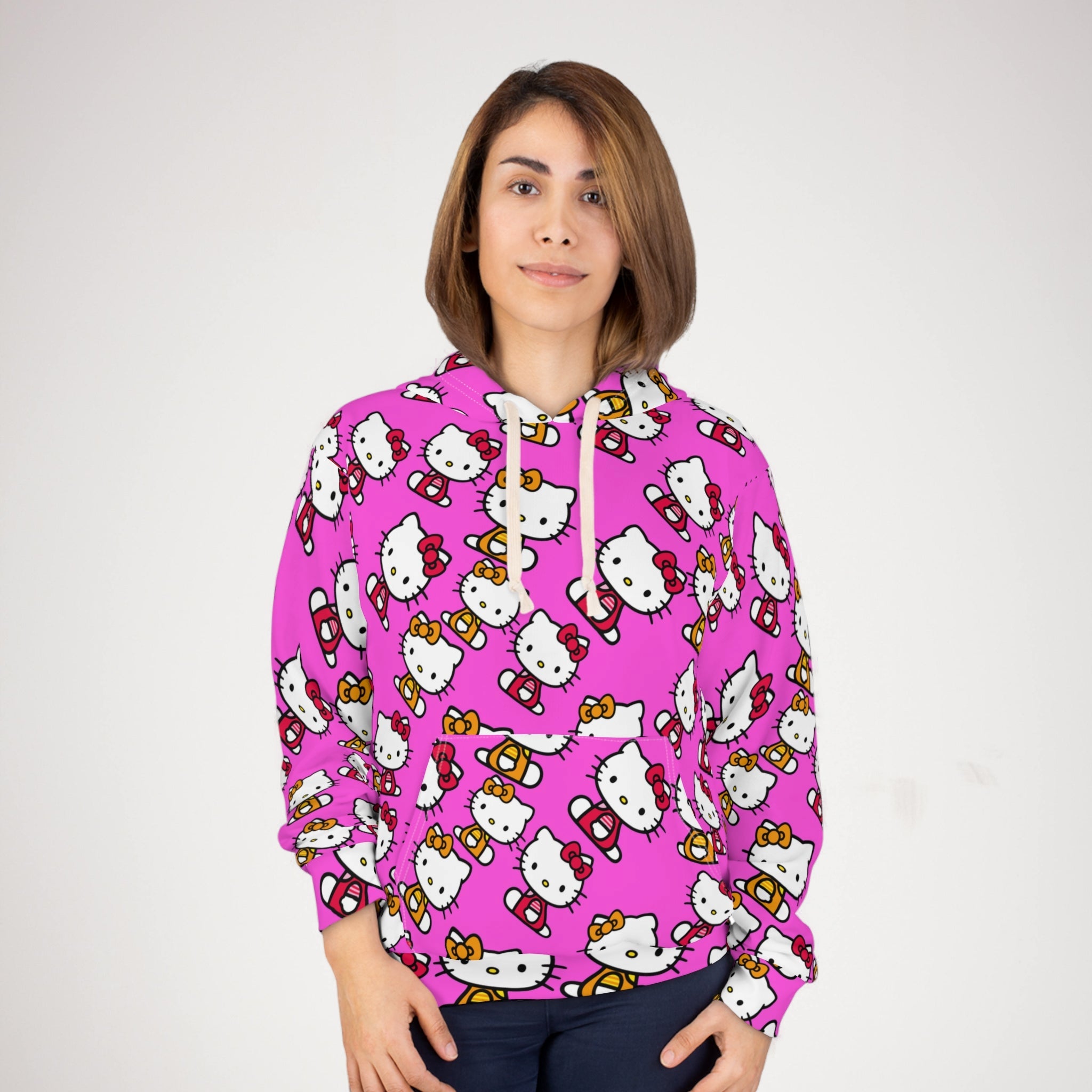 Unisex pullover hoodie kitty two colors pink