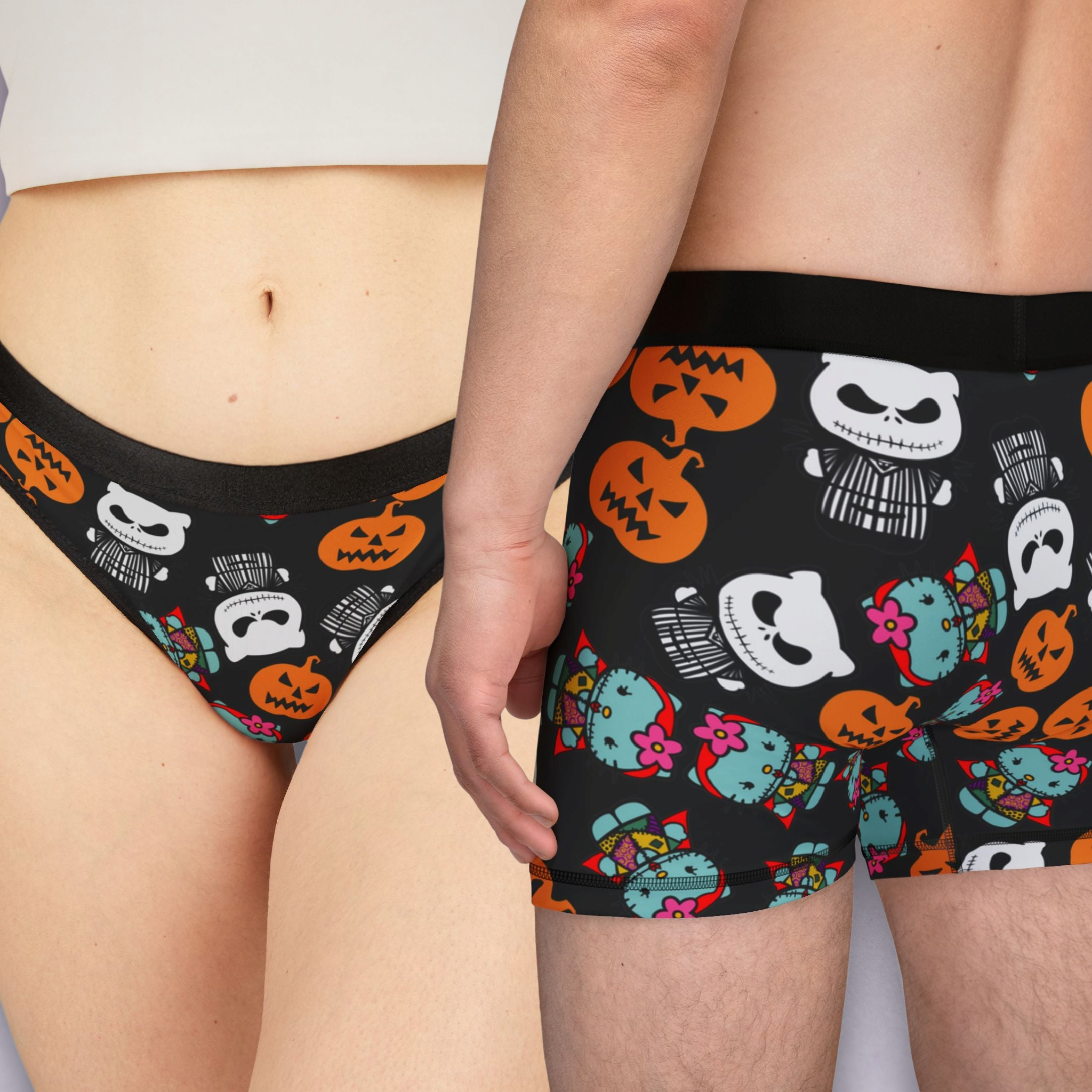 Couples matching  nightmare before christmas pumpkin kitty jack halloween character underwear set boxer and thong