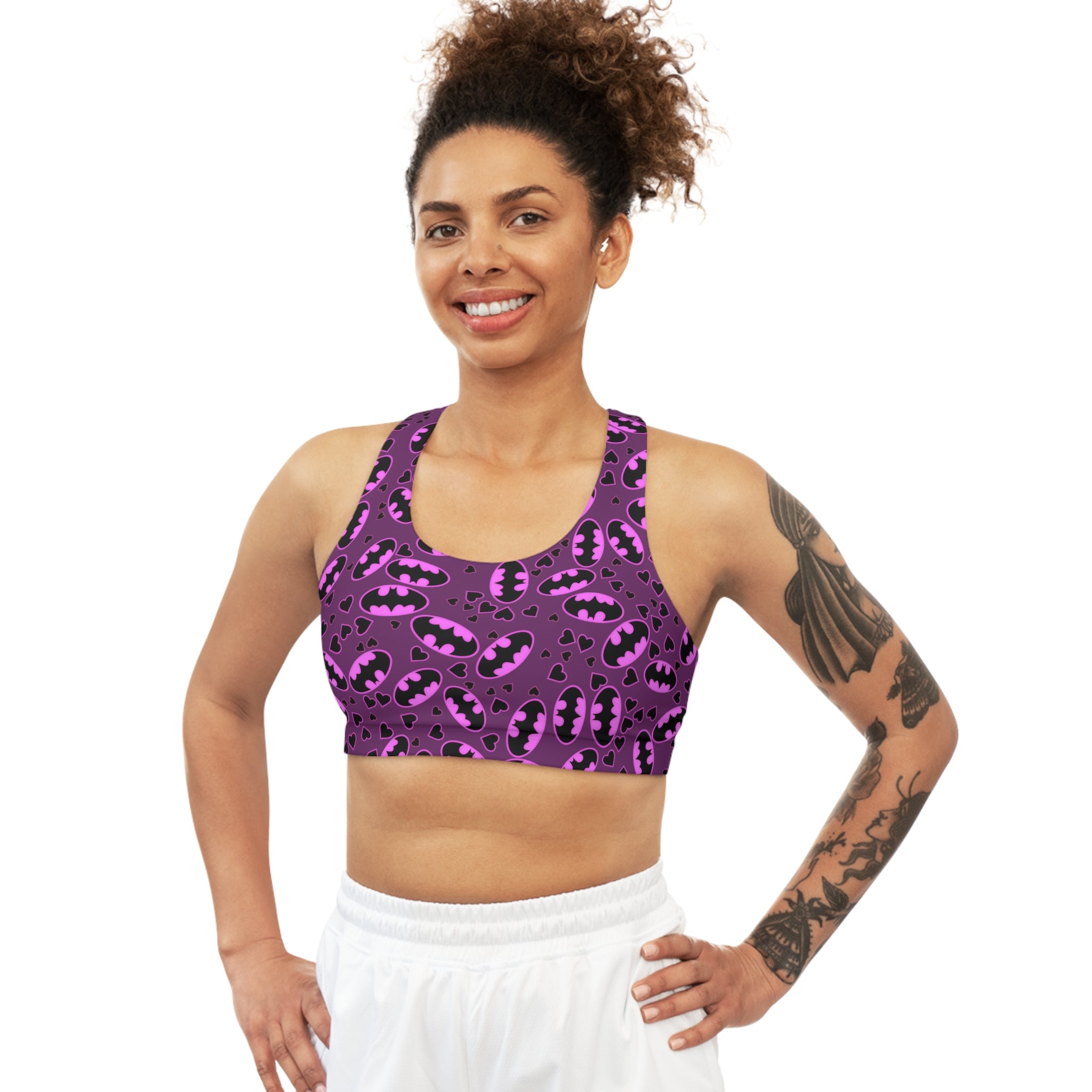 Sports bra batman hearts valentine love purple