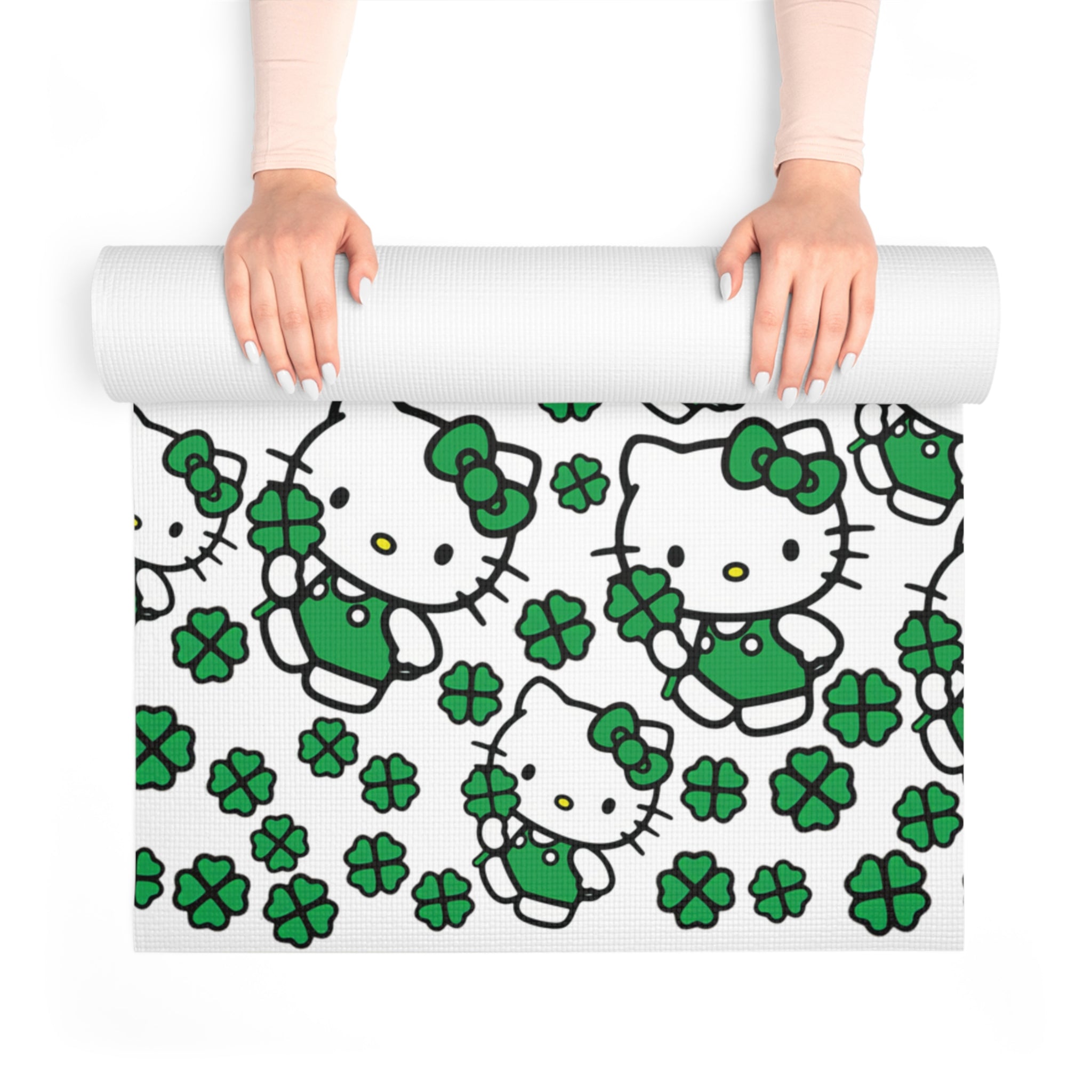 Foam yoga mat kitty saint patrick lucky white