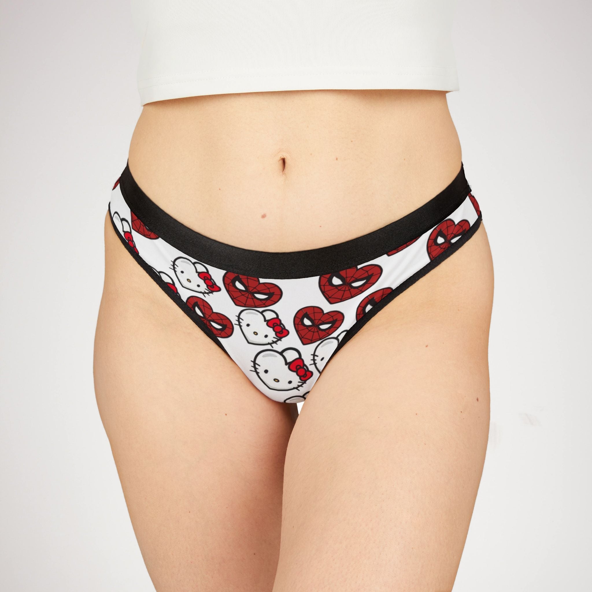 Women's thongs kitty spider heart shape white