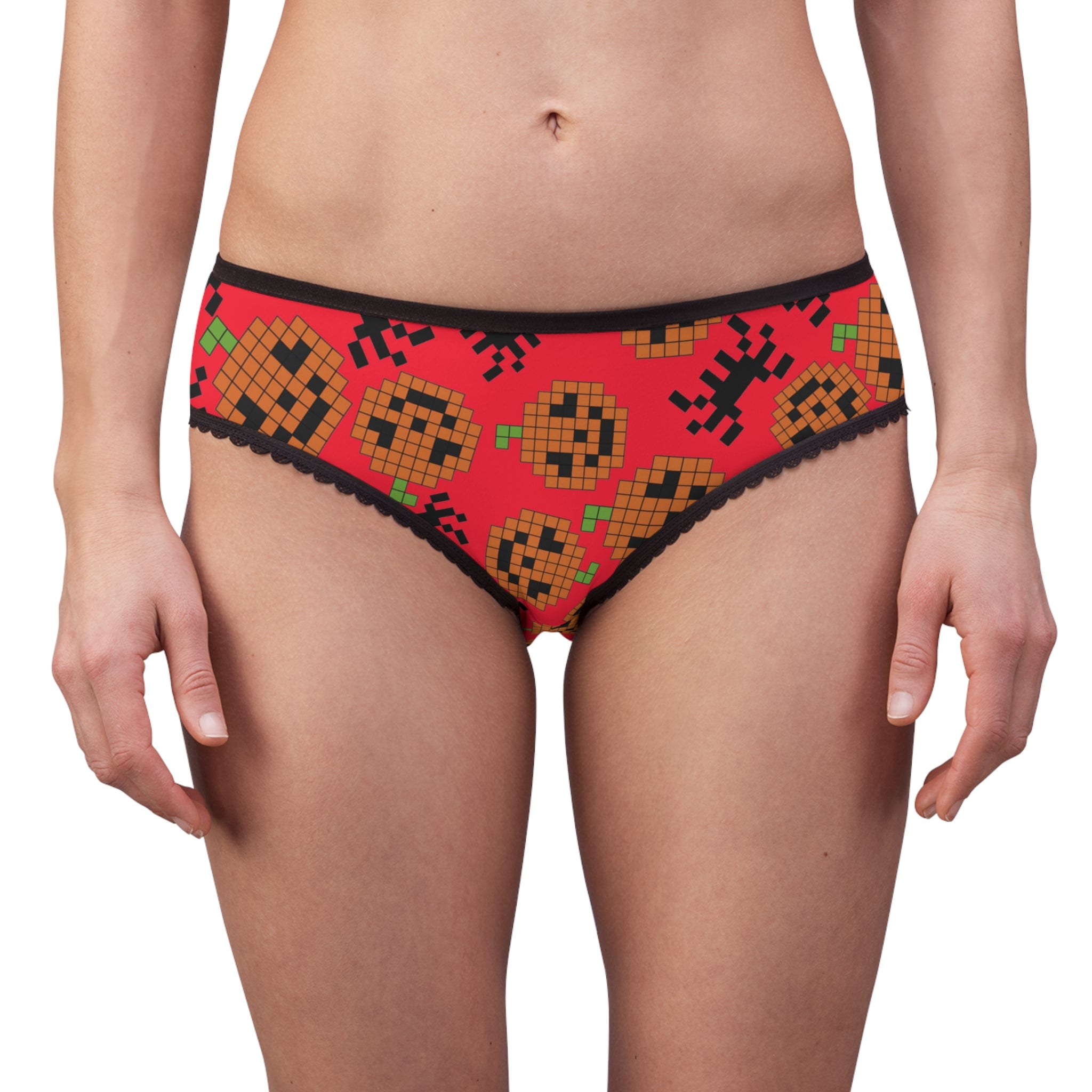 Women's briefs pumpkin spider pixel halloween red