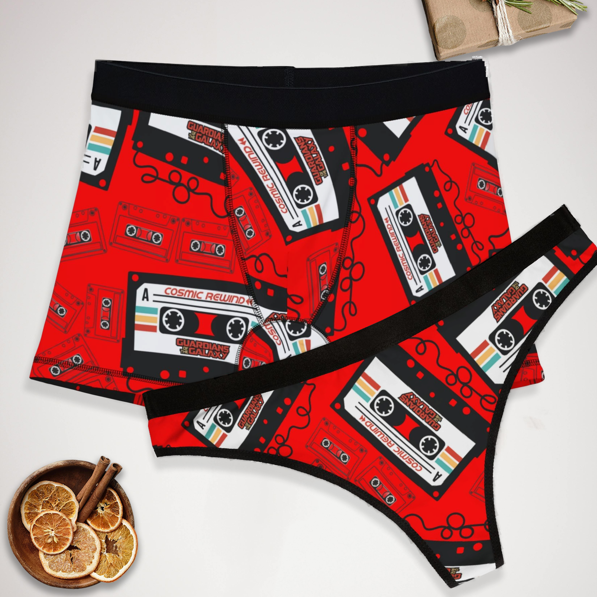 Couples matching  cosmic rewind cassette underwear set boxer and thong