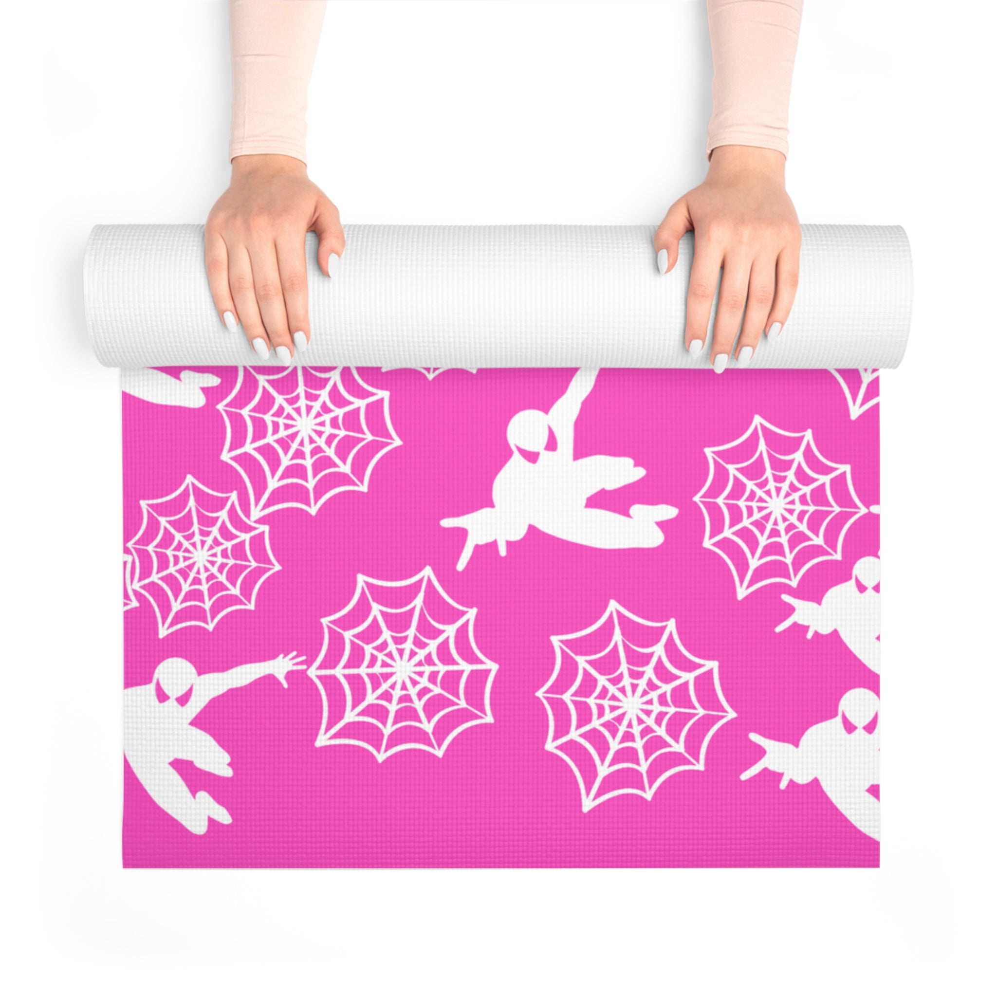 Foam yoga mat spiderman web plain pink