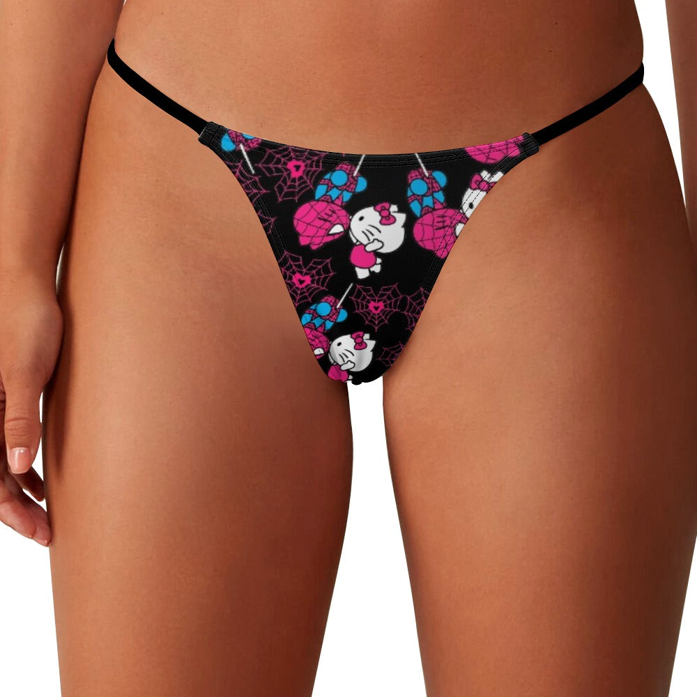 Ladies Sexy Thin Thong spider kitty black