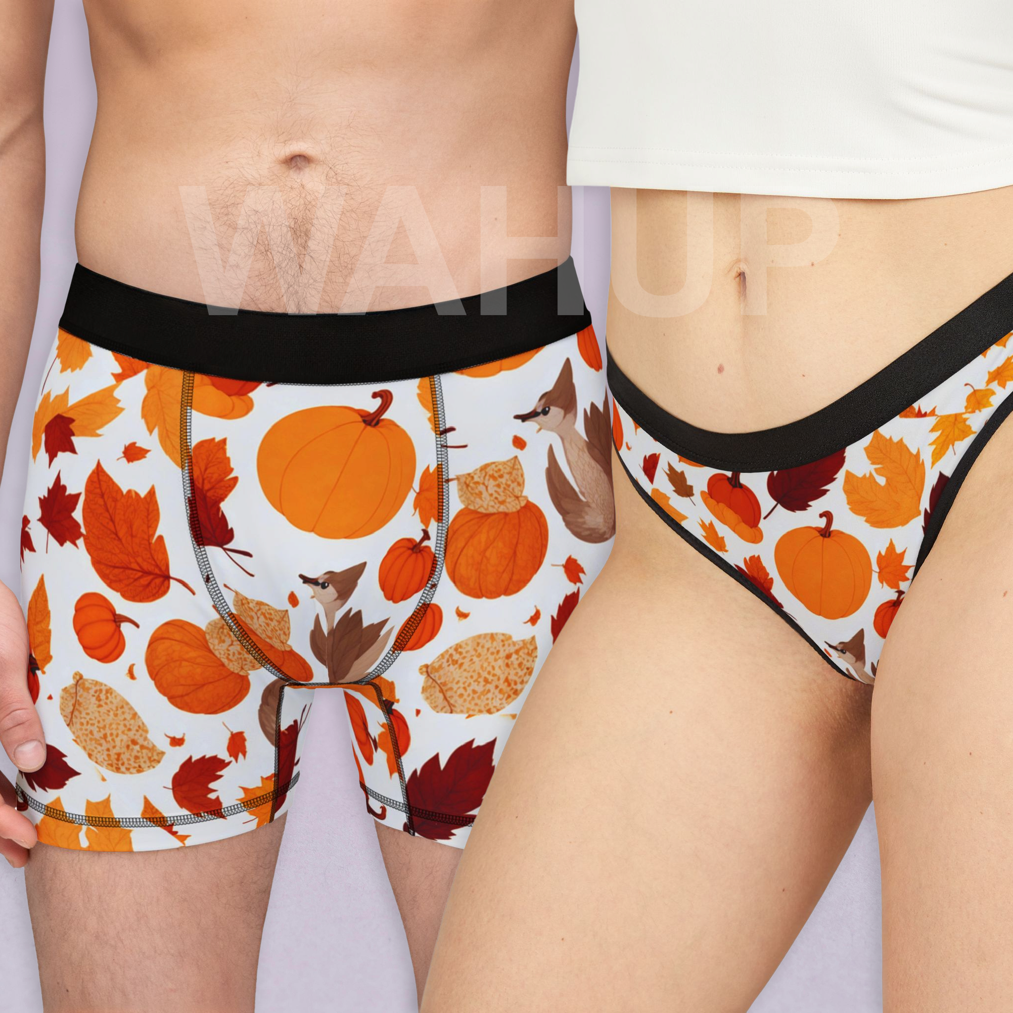 Matching underwear Autumn Leaves for couples boxer & thong set