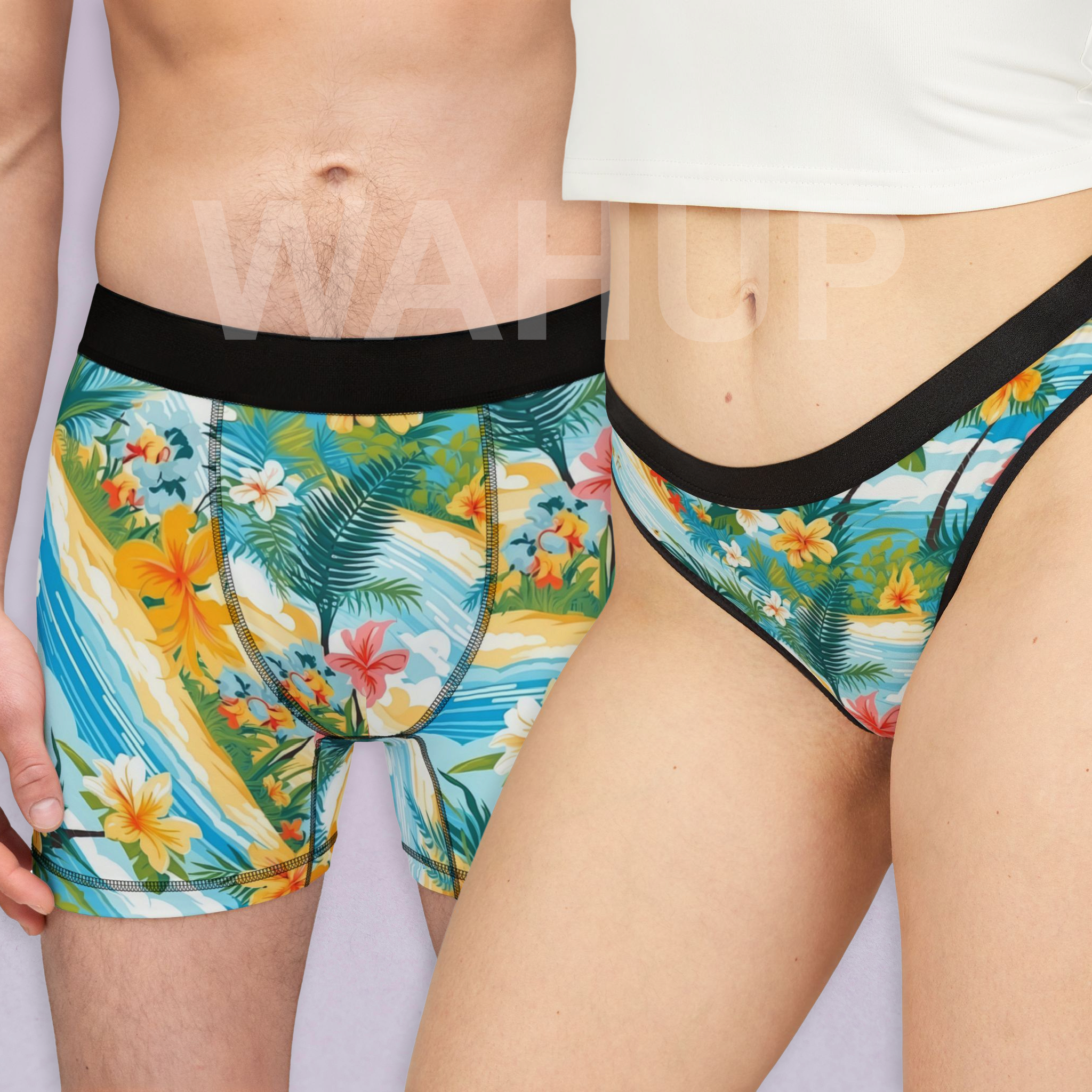 Matching underwear Tropical Summer Beach for couples boxer & thong set