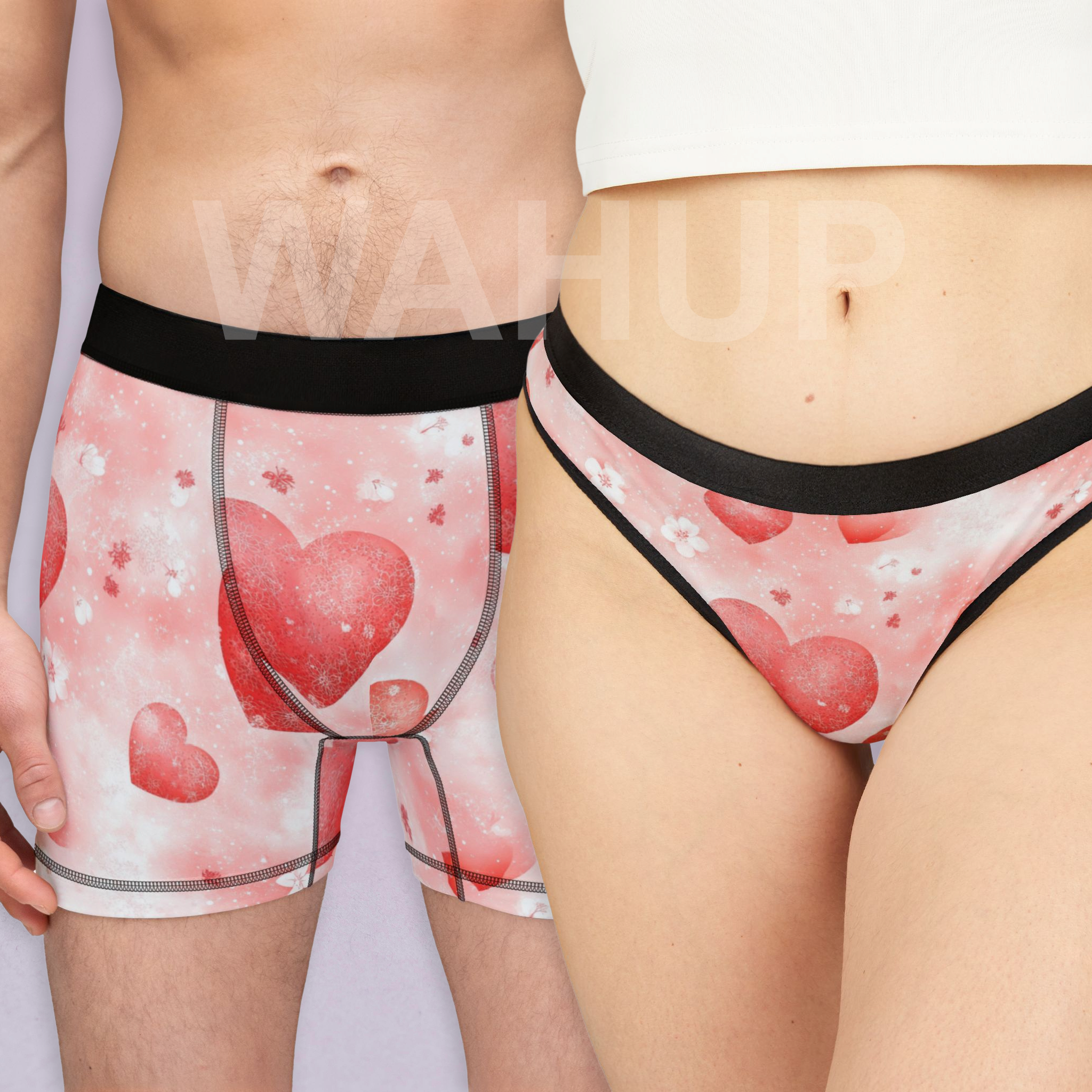 Matching underwear Valentine Red Heart for couples boxer & thong set
