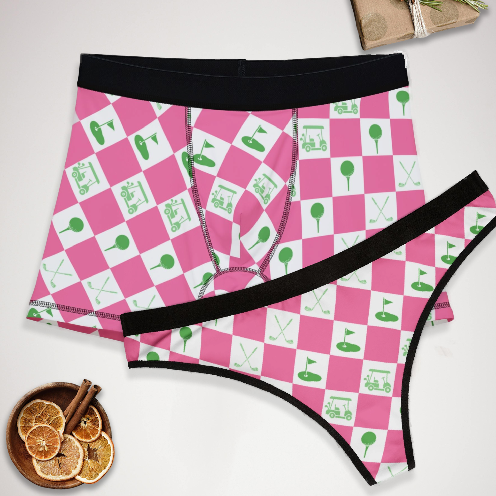 Matching underwear Pink Golf for couples boxer & thong set