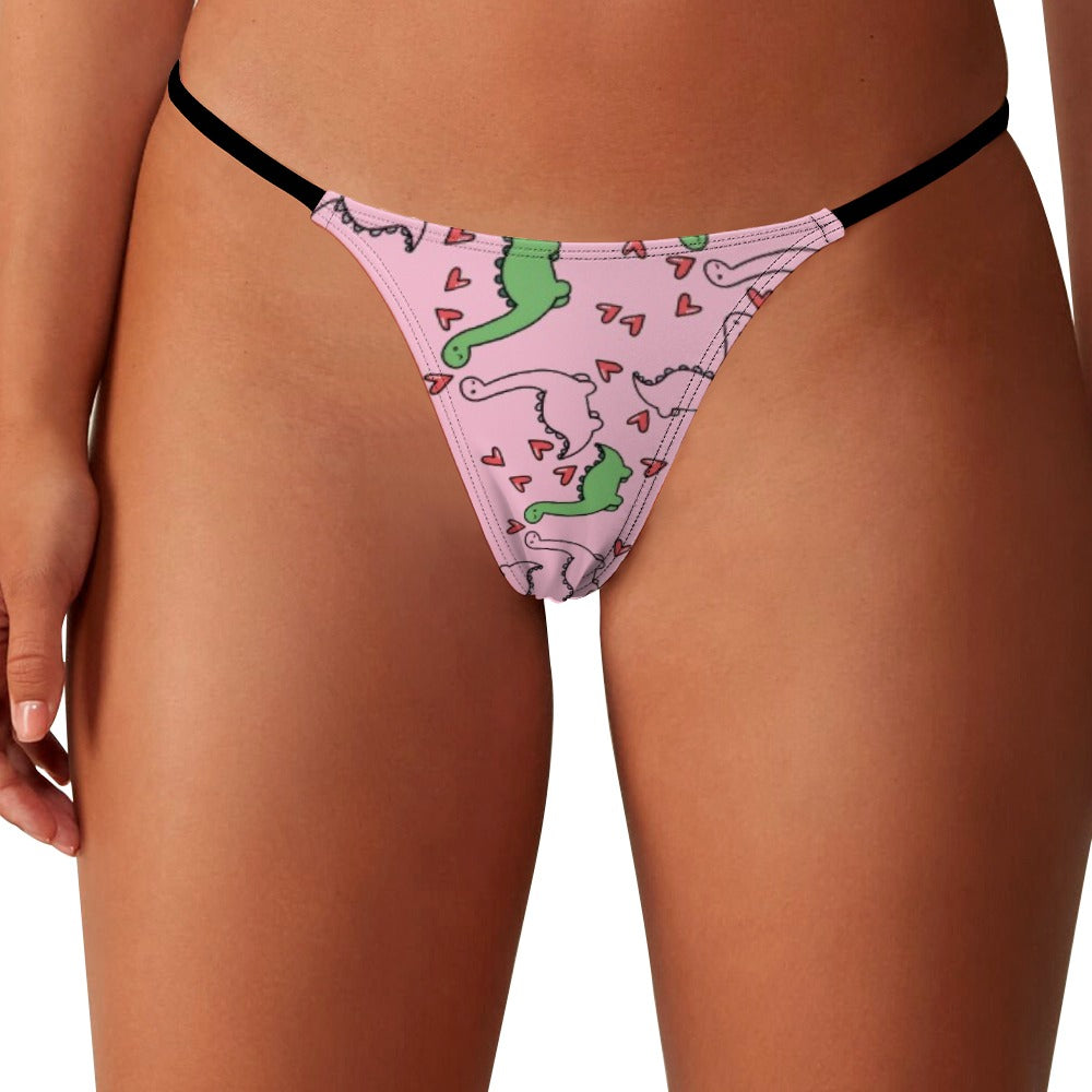 Ladies Sexy Thin Thong dinosaur valentine heart pink