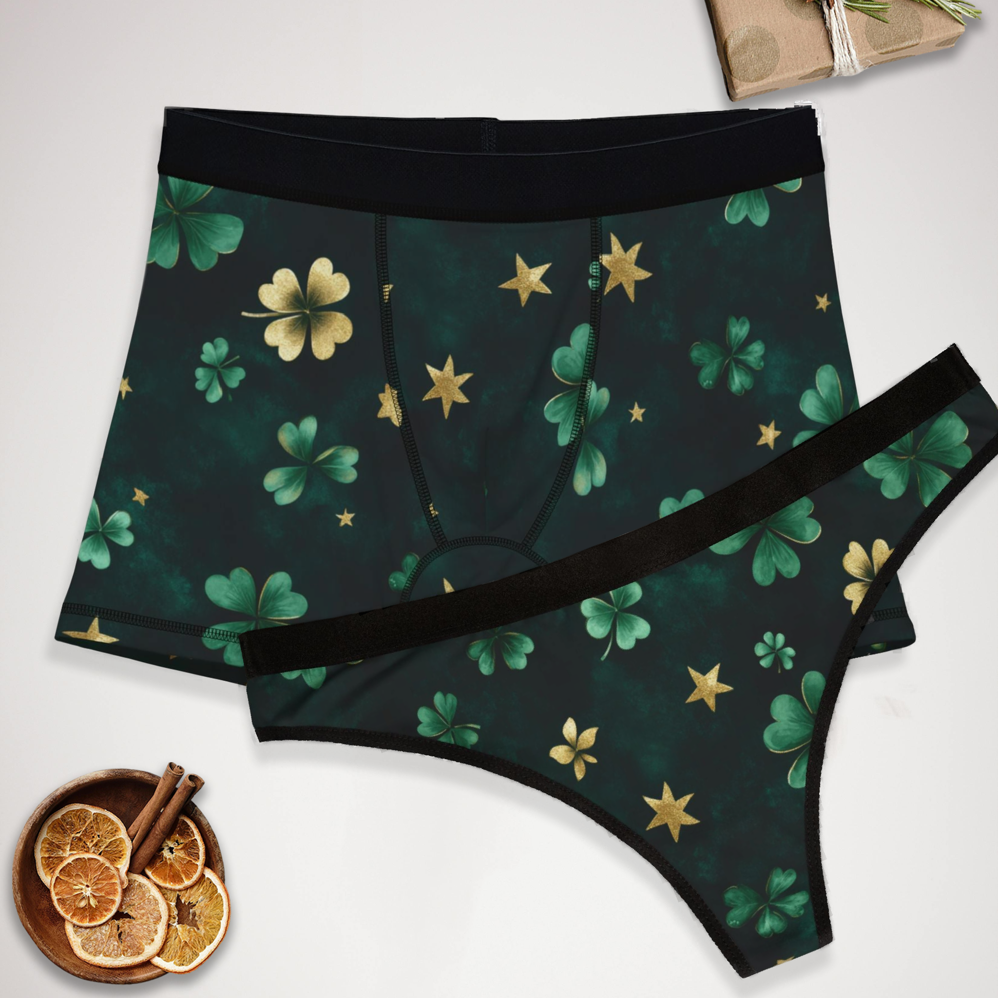 Matching underwear St Patricks Day for couples boxer & thong set