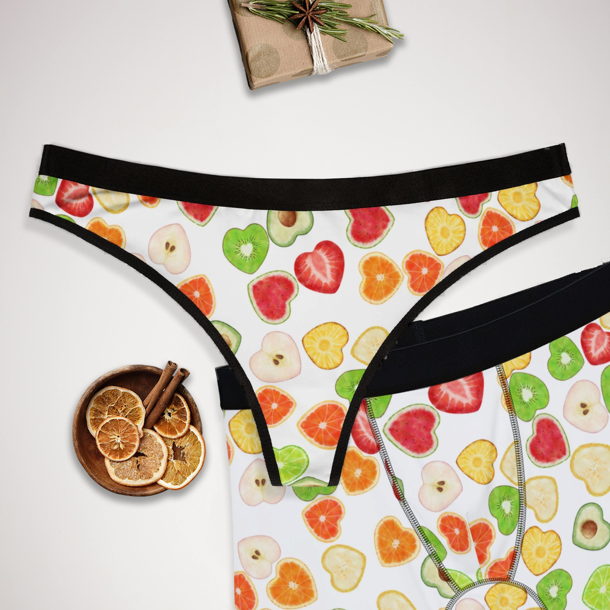 Couples matching  heart fruits underwear set boxer and thong