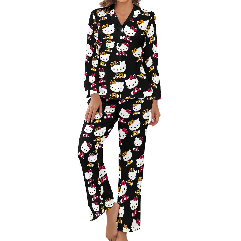 Women's Pajama suit kitty two color black