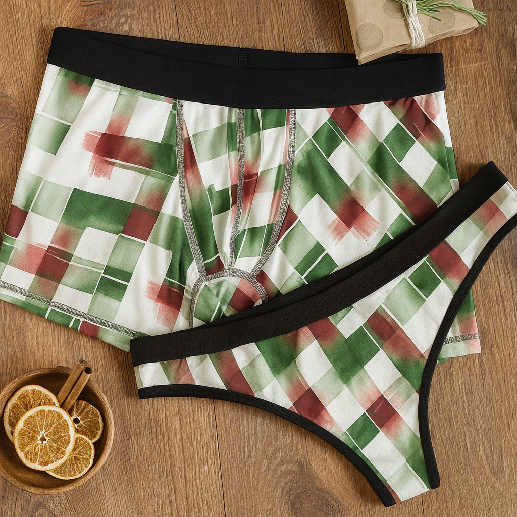 Matching underwear Watercolor Christmas One for couples boxer & thong set