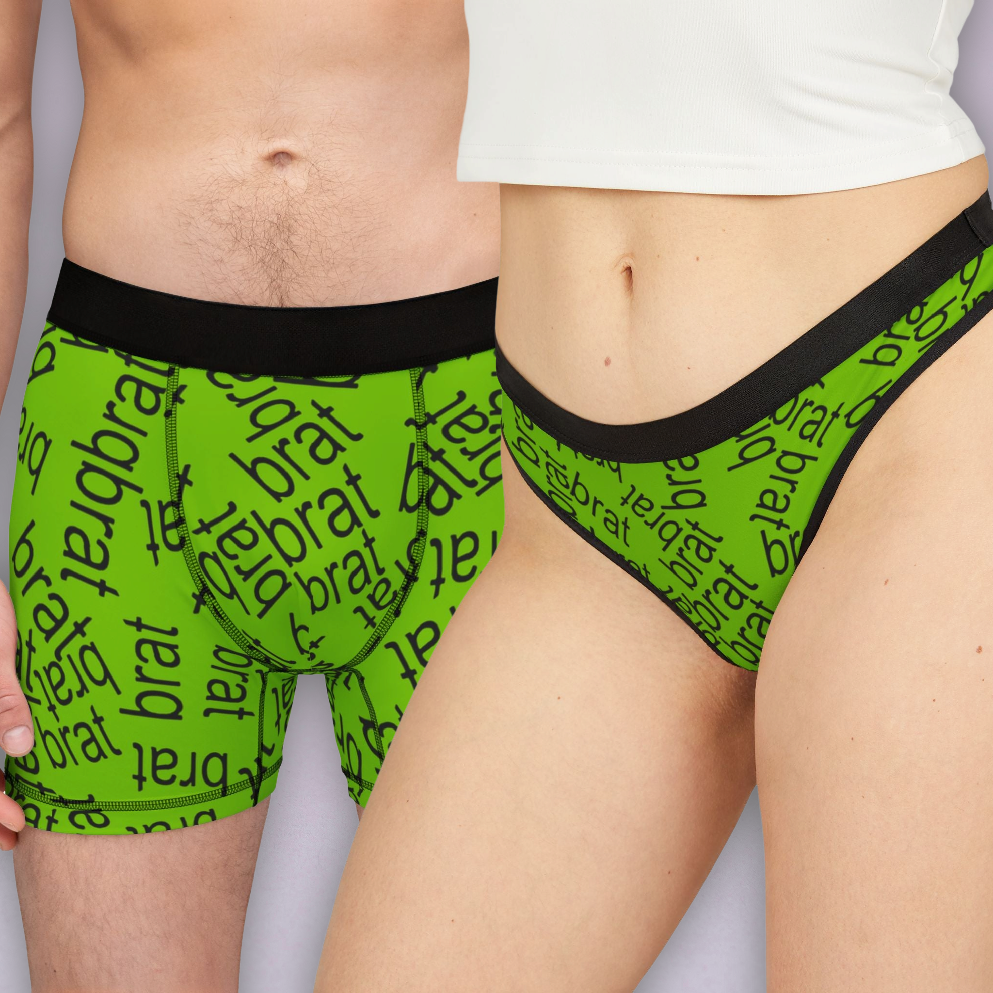 Couples matching  brat charli xcx green character underwear set boxer and thong