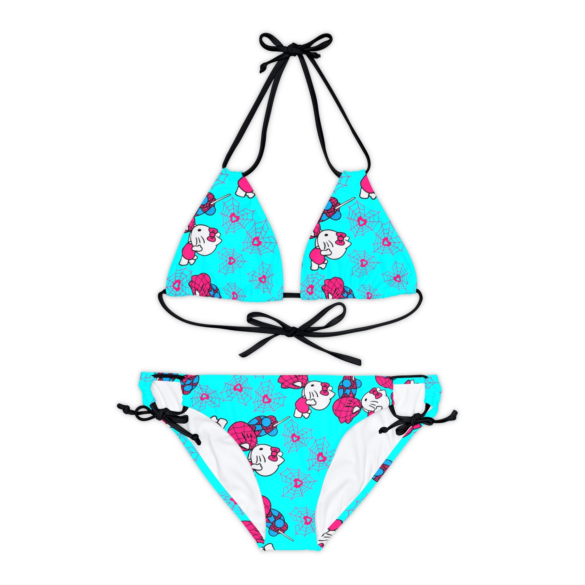 Strappy bikini set spider kitty cyan