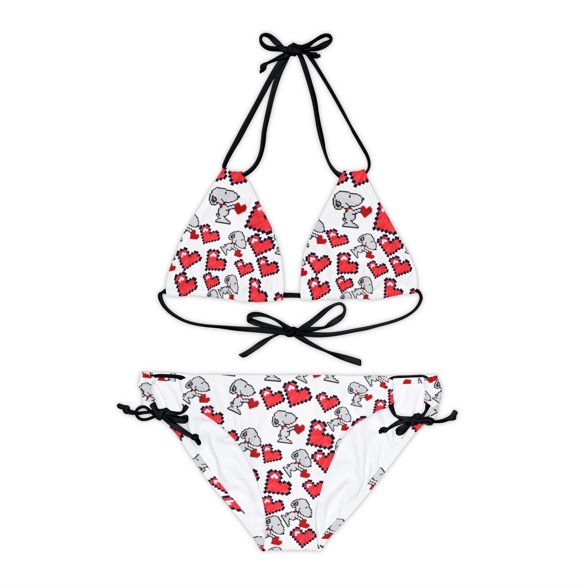 Strappy bikini set snoopy hearts valentine white