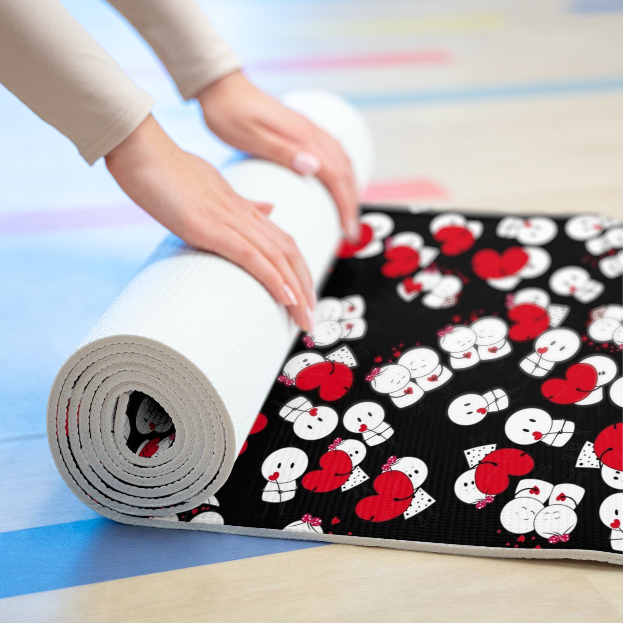 Foam yoga mat cute valentine love black