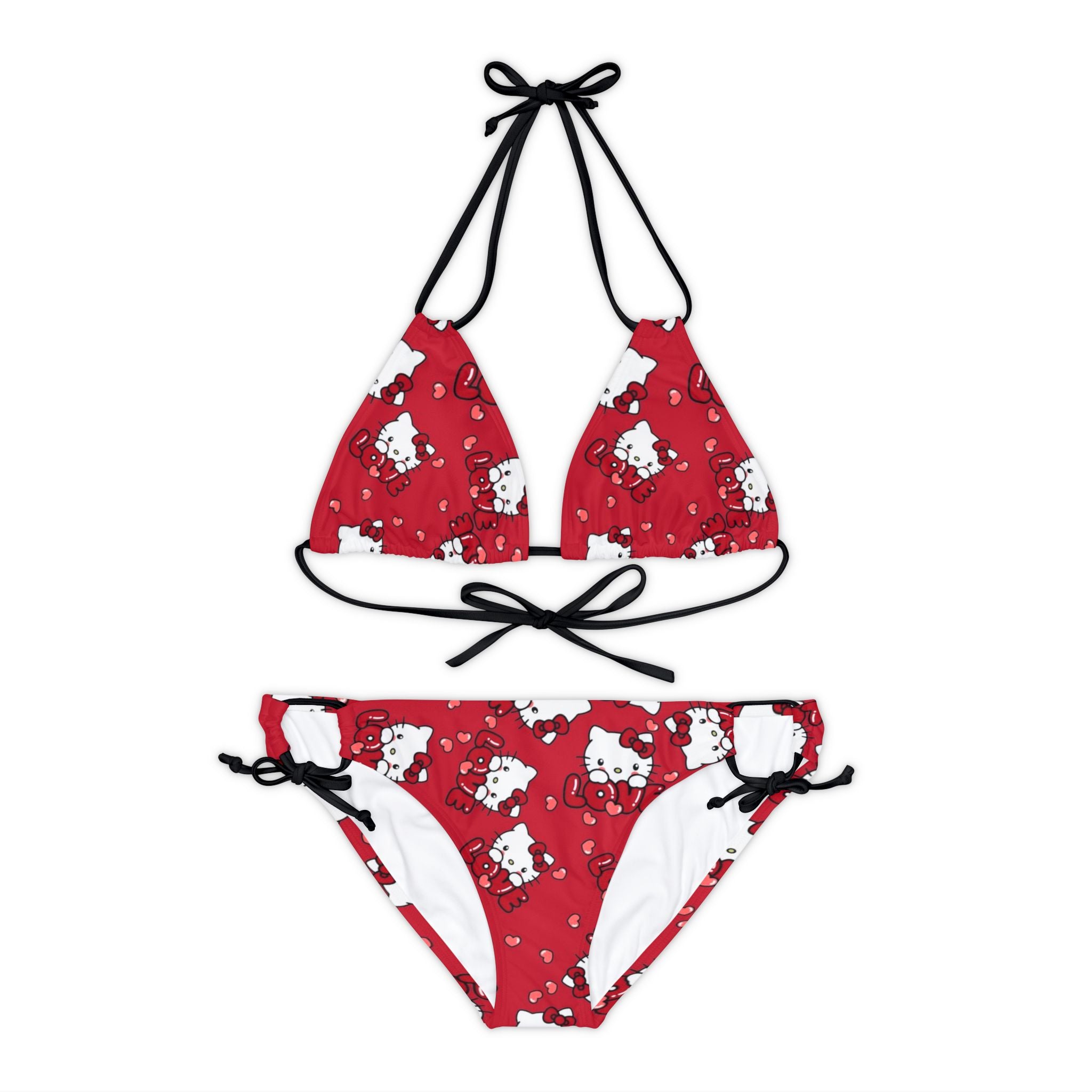 Strappy bikini set kitty valentine love red