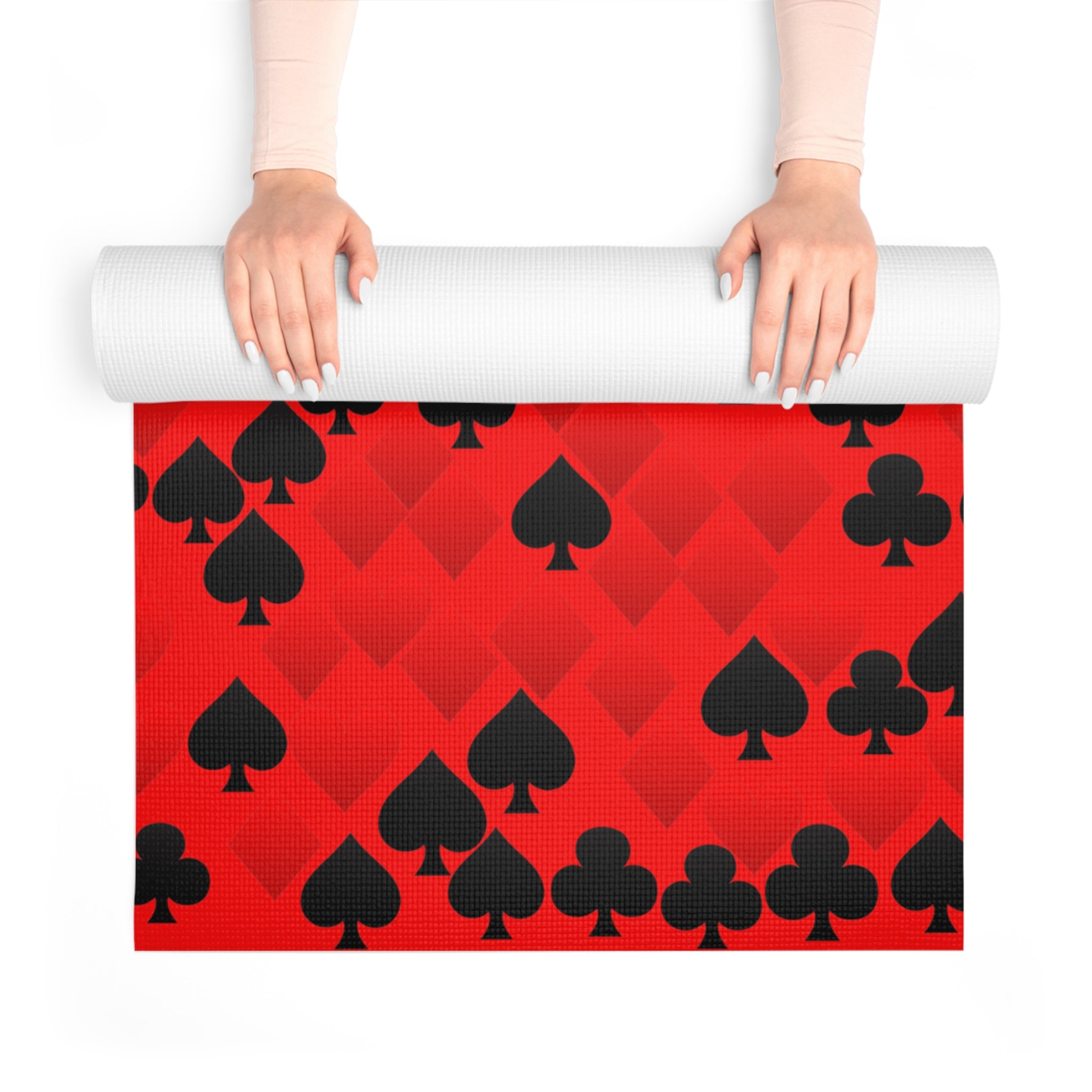 Foam yoga mat playing cards spades hearts diamonds clubs valentine love red