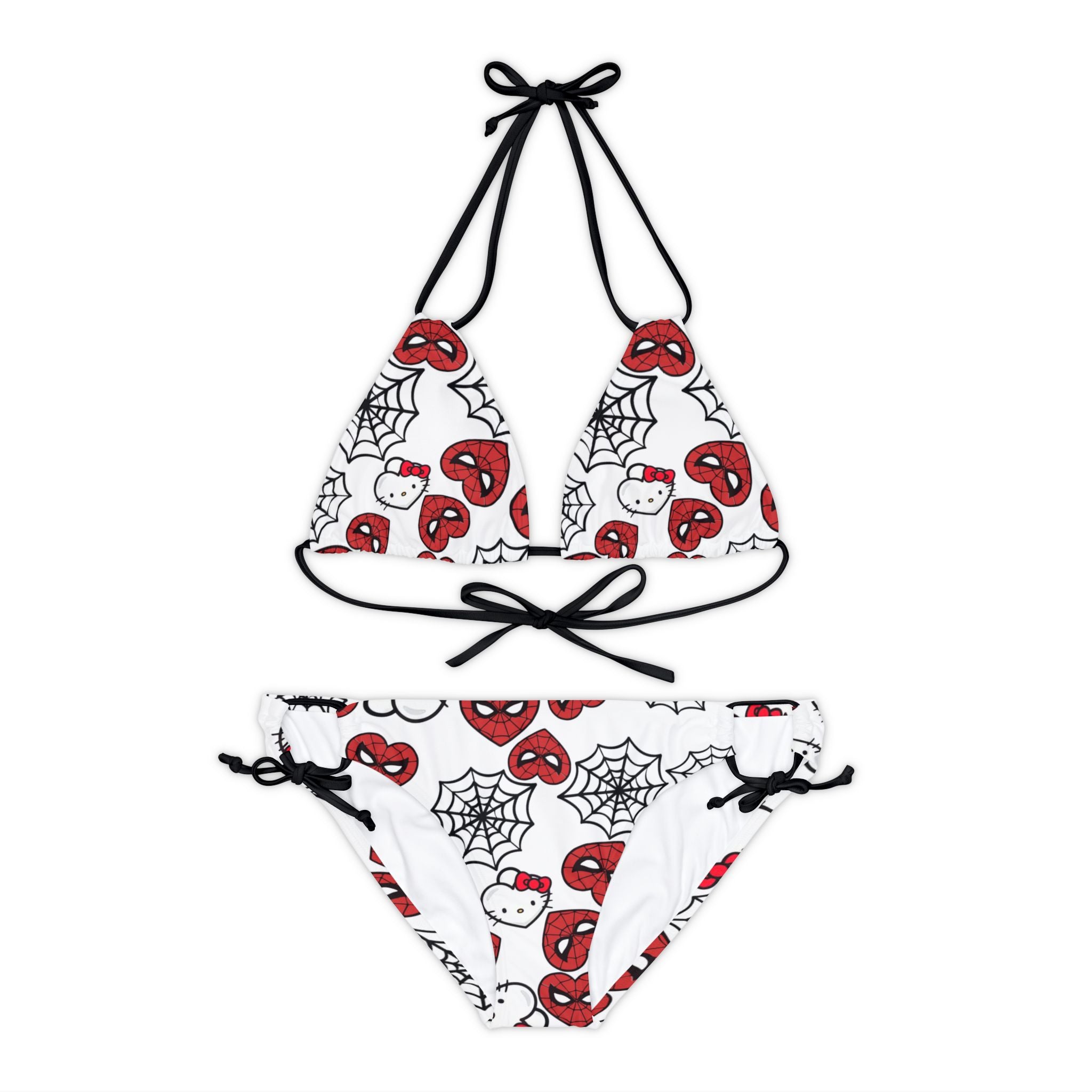 Strappy bikini set kitty spider web heart white