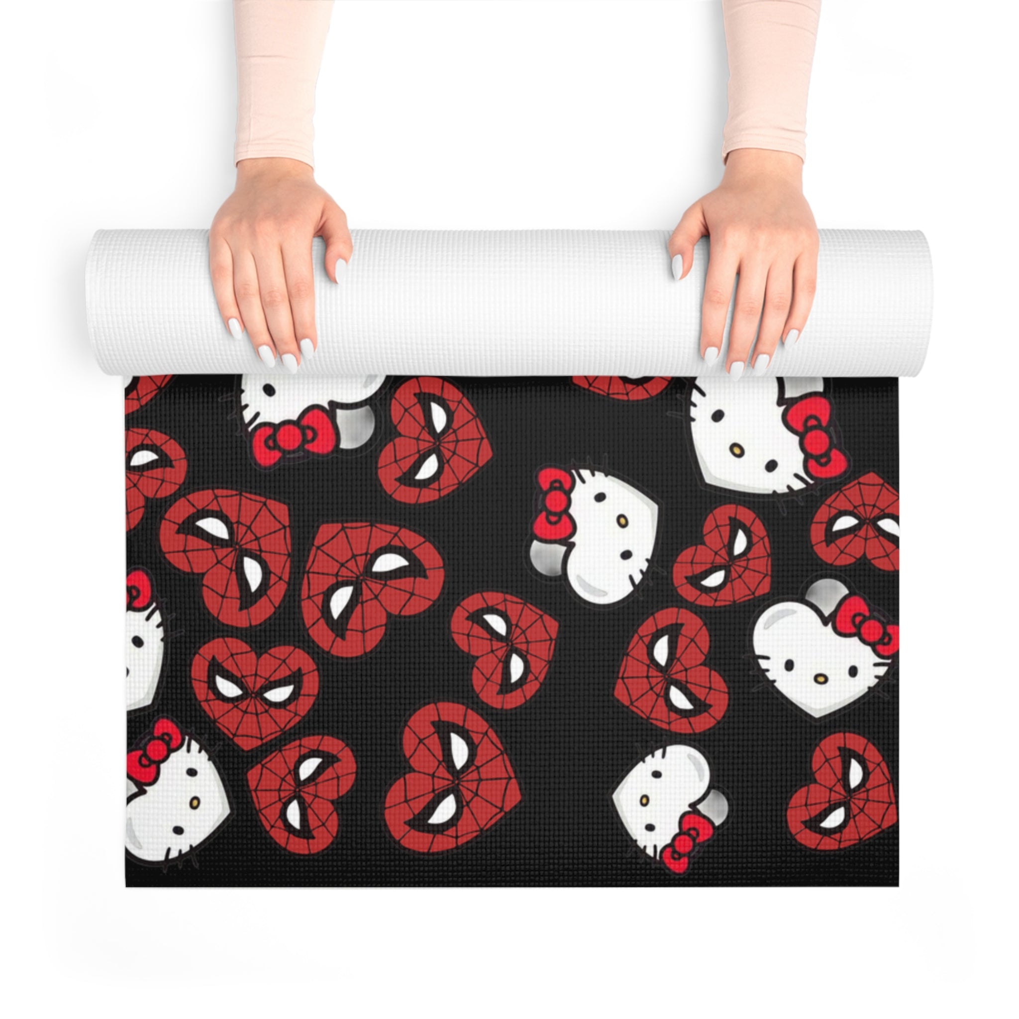 Foam yoga mat spider kitty double hearts black