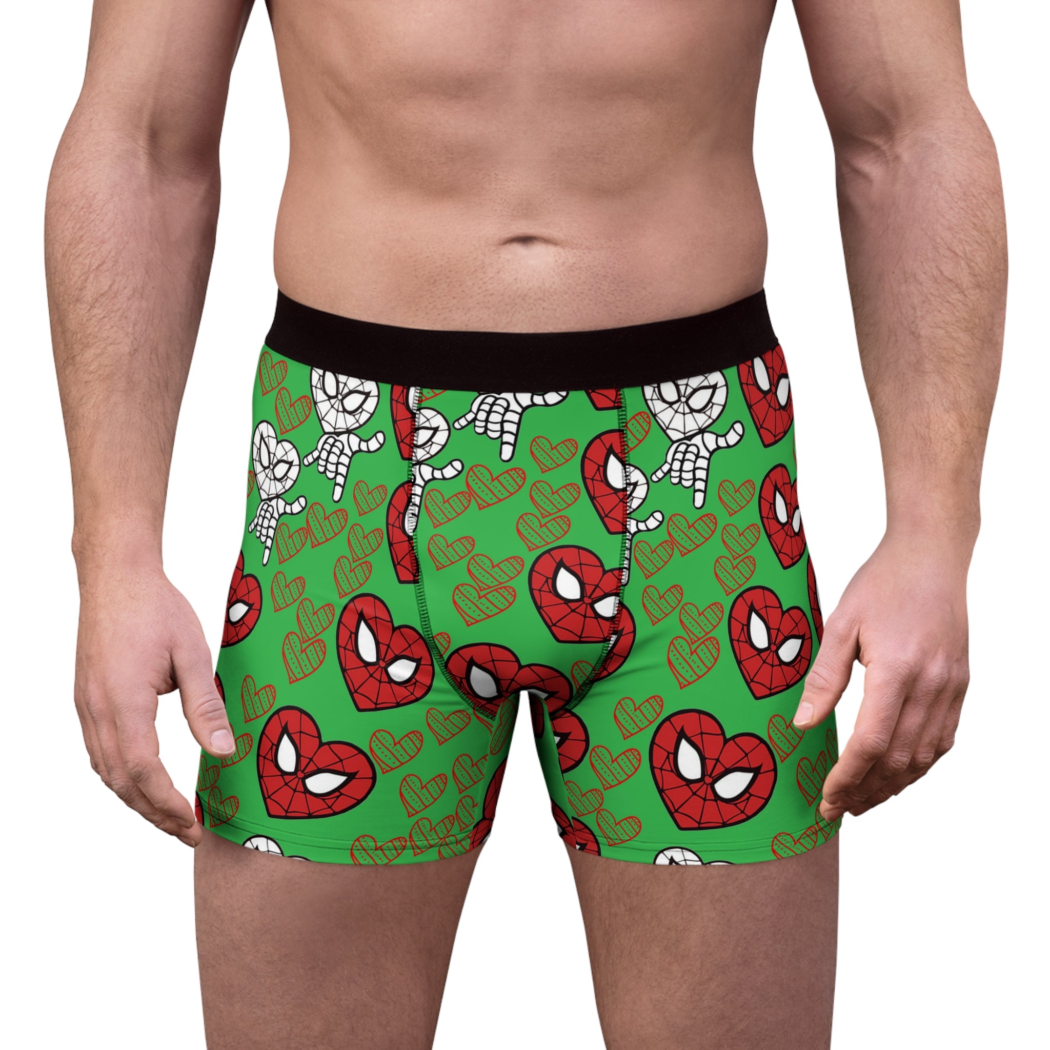 Men's boxer briefs spider heart kiss green