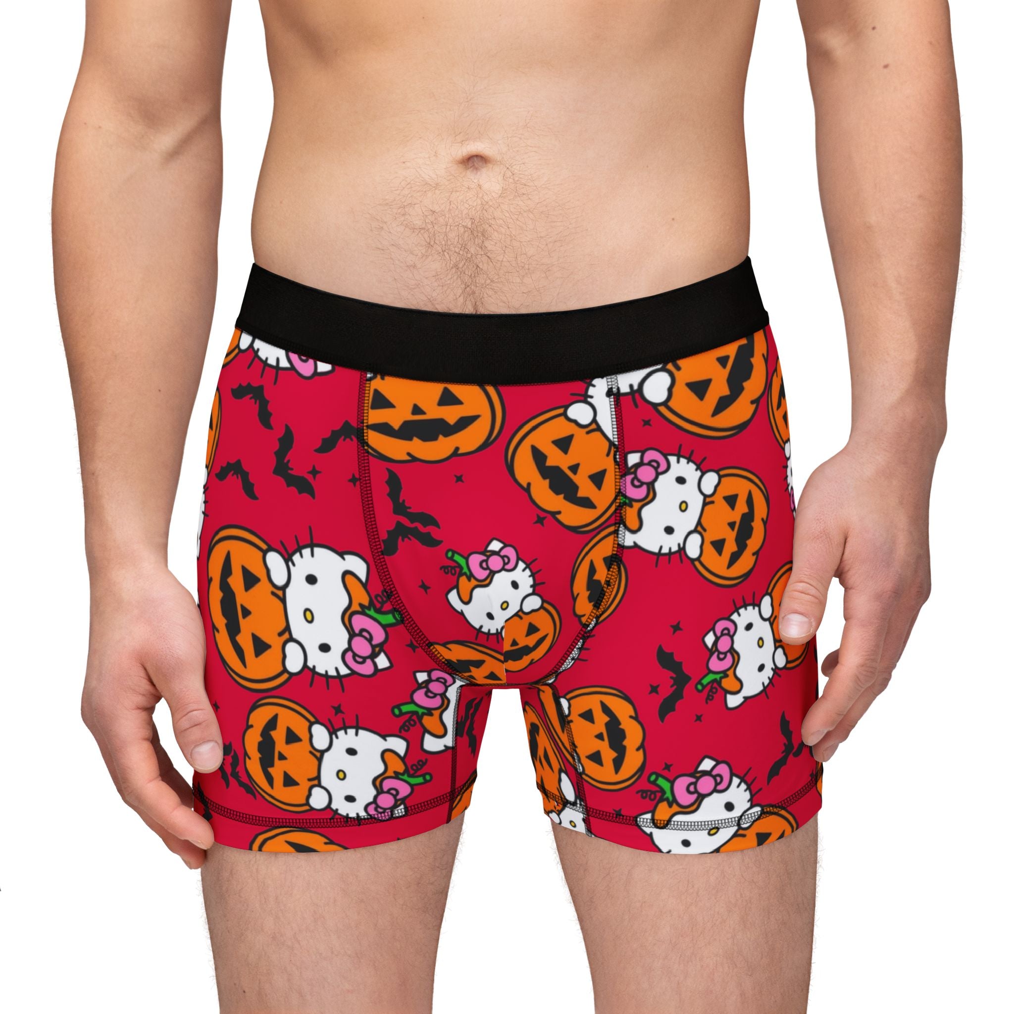 Men's boxers kitty hold pumpkin Halloween red