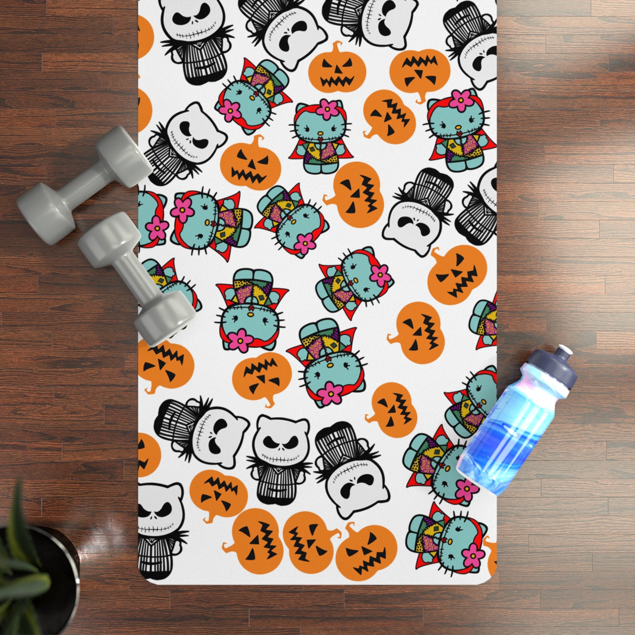 Rubber yoga mat nightmare before christmas pumpkin kitty jack halloween white