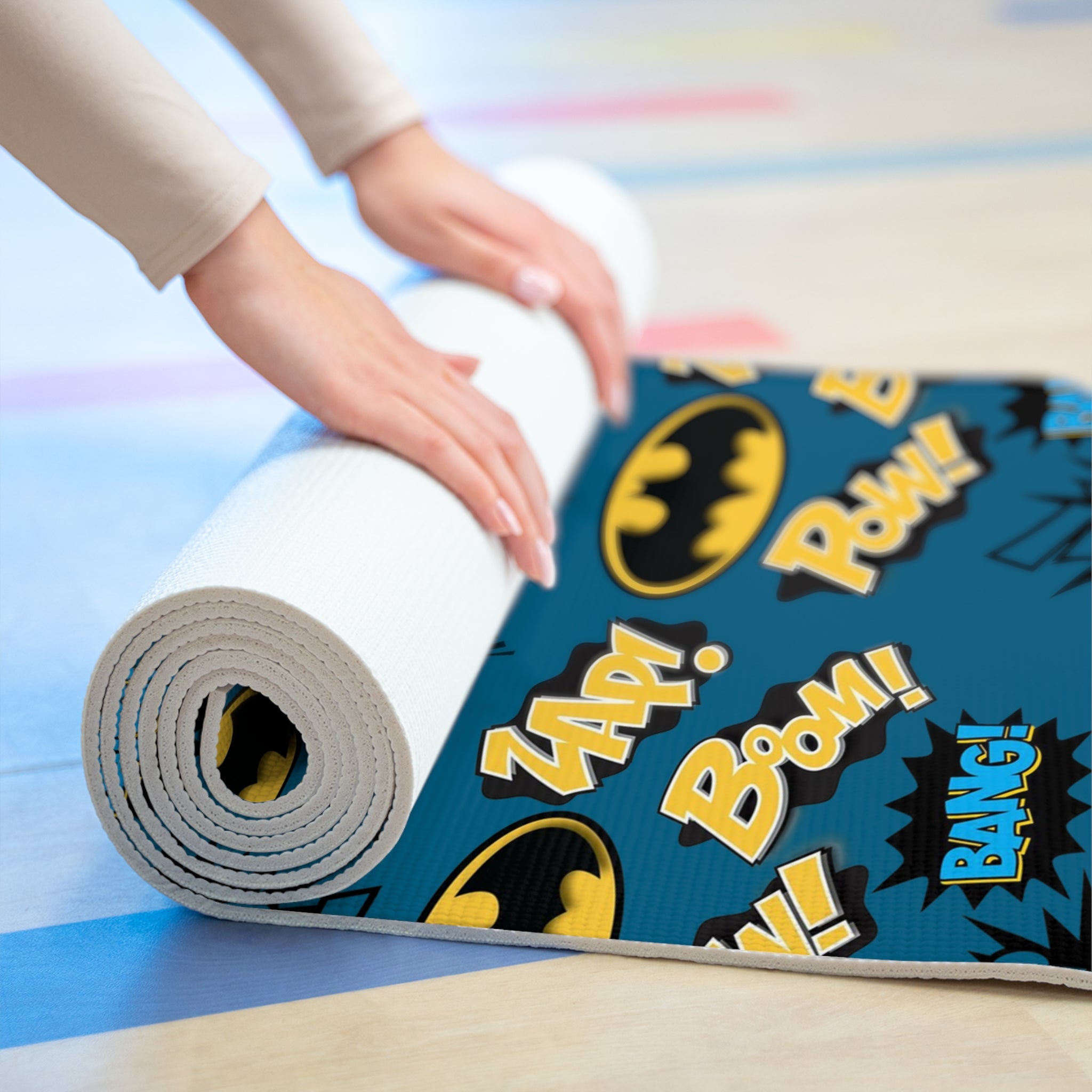 Foam yoga mat batman sounds blue