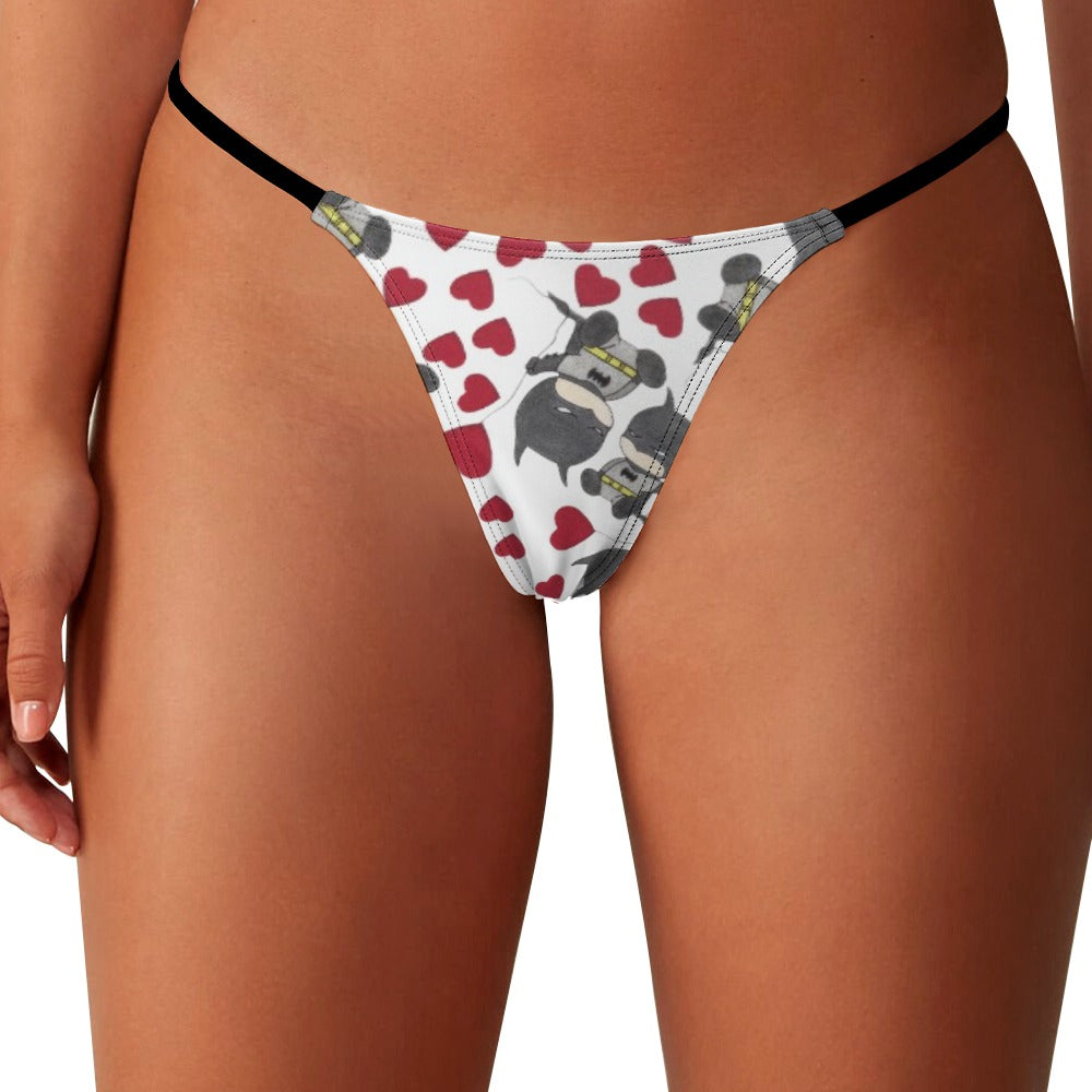 Ladies Sexy Thin Thong batman valentine heart balloon white