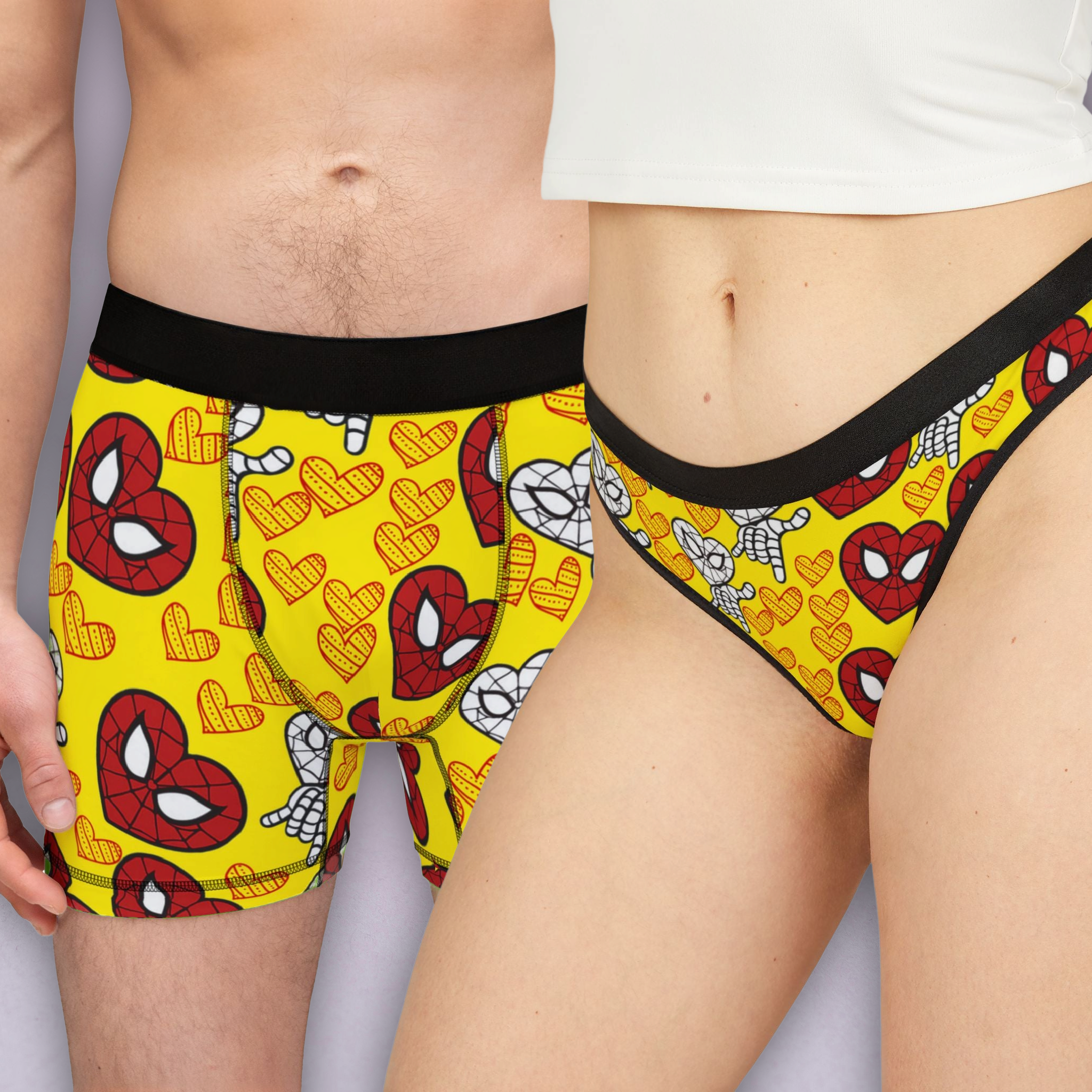 Couples matching  spider heart kiss character underwear set boxer and thong